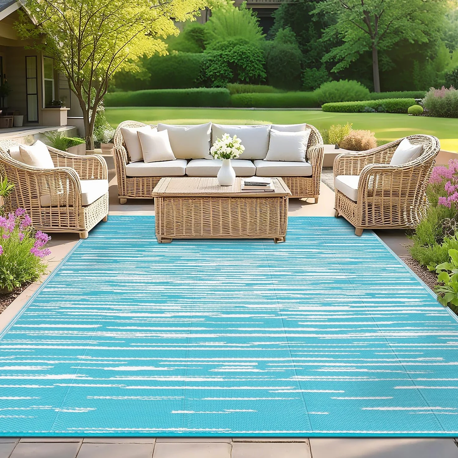 SHACOS Alfombra Exterior 240x300cm Plástico Impermeable Reversible Jardín