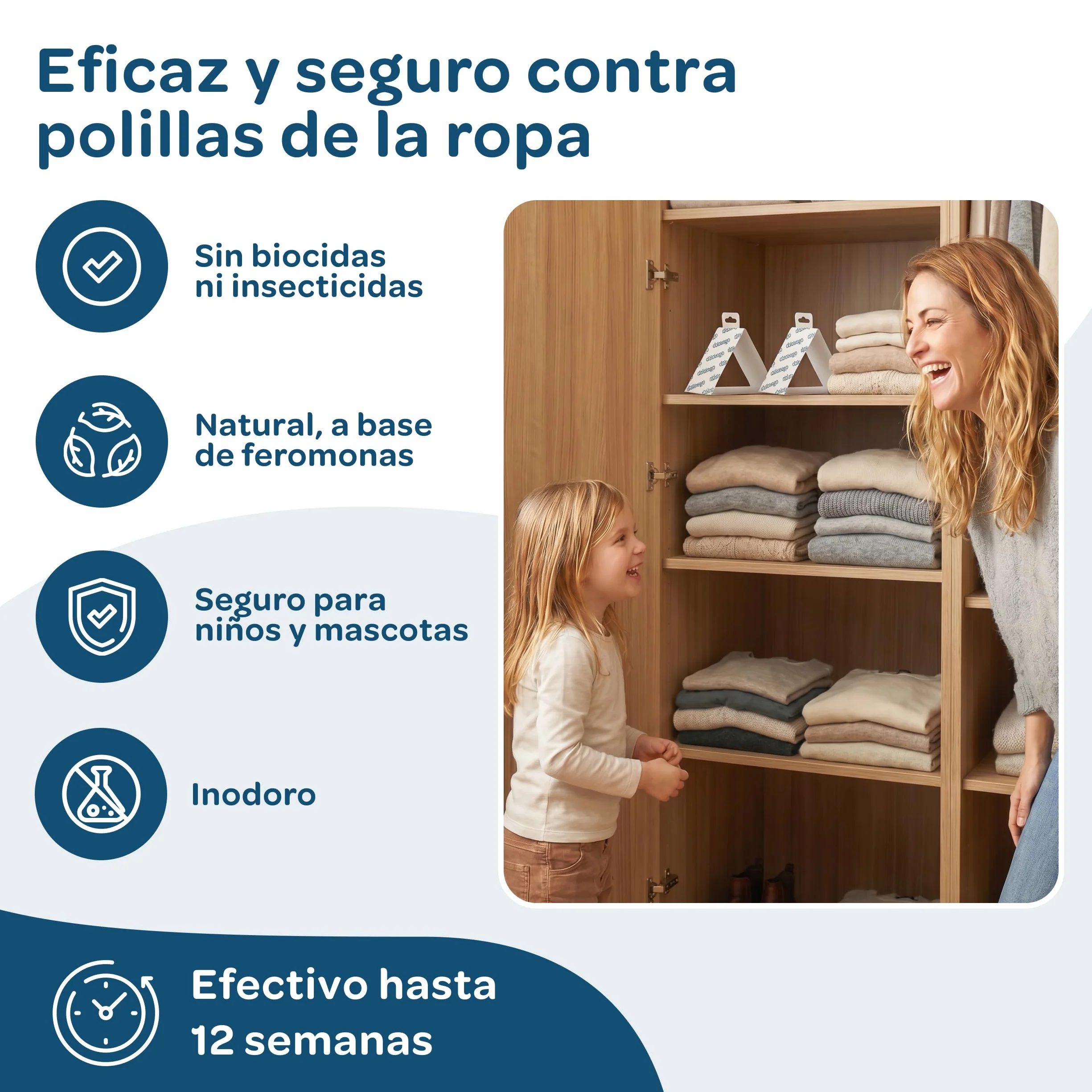 DOLCI SOGNI Antipolillas para Ropa Armario Sin Biocidas 8 Hojas Trampa Polillas Ropa Made in Germany Protección 3 Meses