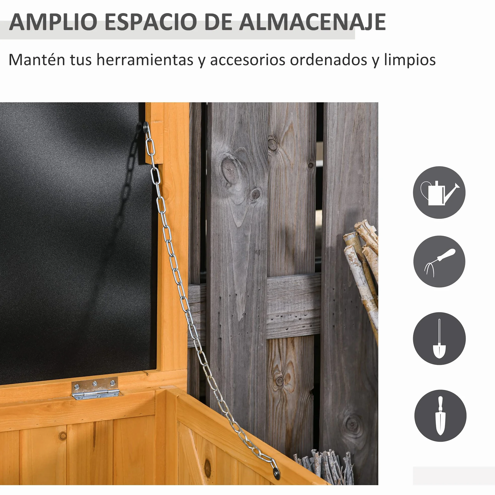 Outsunny Baúl de Almacenaje Exterior 284L Arcón de Jardín Impermeable Madera 127x56x60 cm