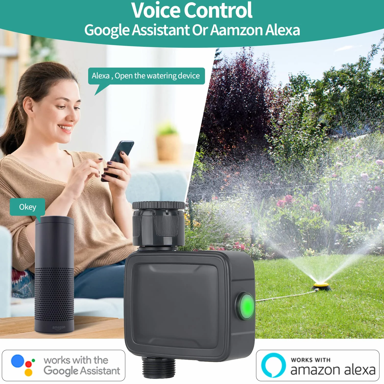 Tesoriero Ordenador de Riego WiFi Inteligente con Control por App y Voz, Retardo de Lluvia, Temporizador Automático para Jardín