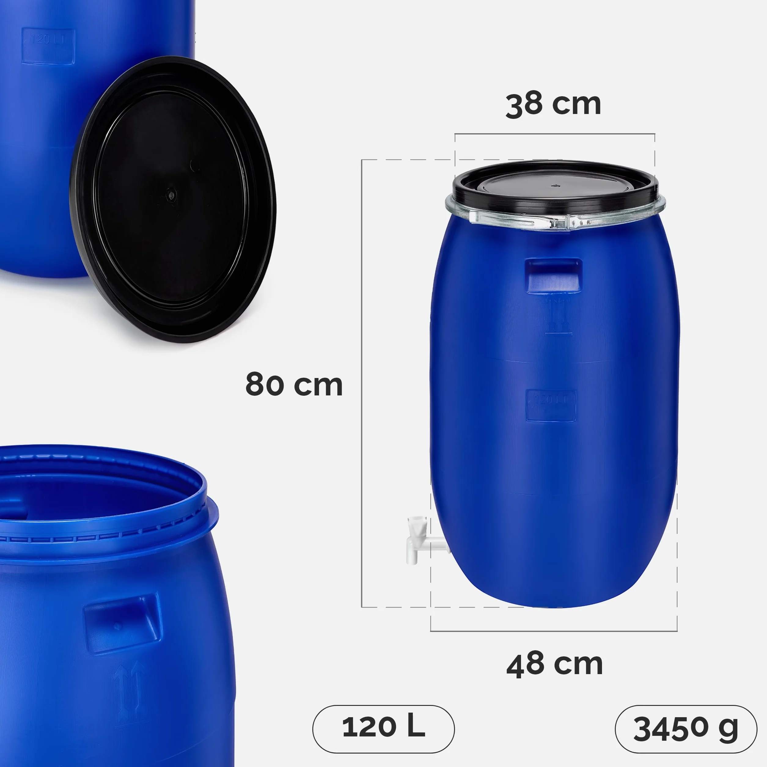 Barril de Agua de Lluvia HDPE 120 litros con Tapa Boca Ancha Garronda