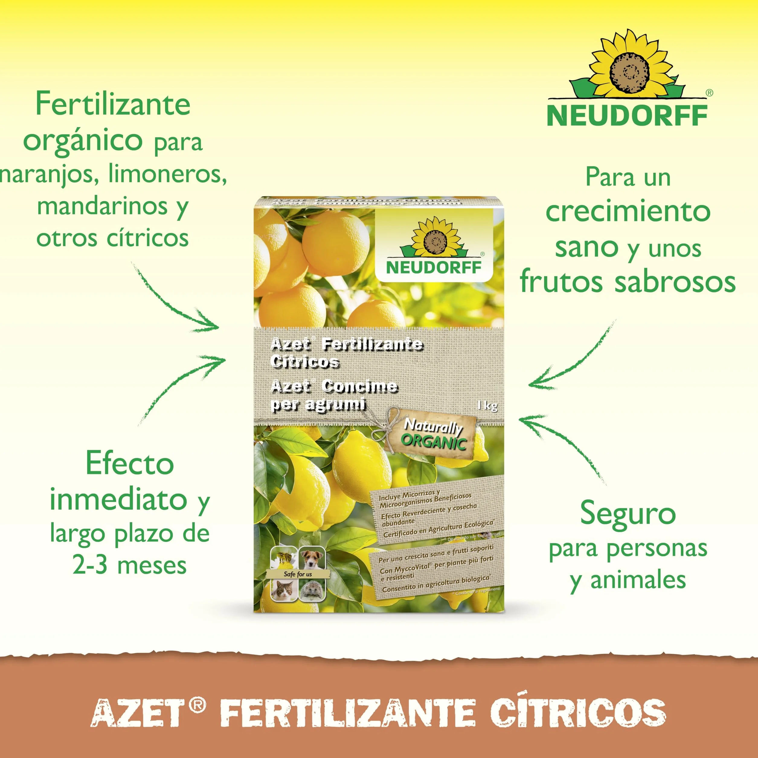 Neudorff Azet Fertilizante Cítricos 1 kg – Fertilizante orgánico de liberación lenta con micorrizas