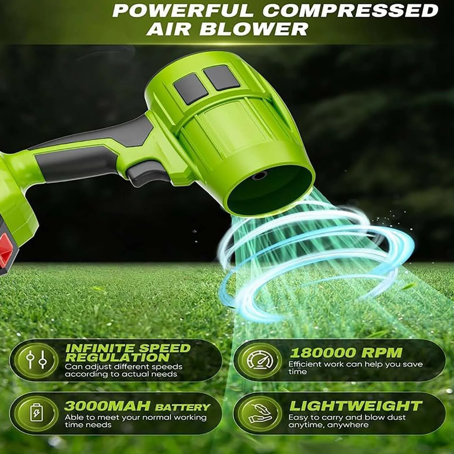 Seese Pro - Soplador Ultraligero Y Potente, Soplador De Hojas InaláMbrico con BateríA,Plumero Turbo InaláMbrico De Alta Potencia, Mini Ventilador De Chorro Seco For CéSped,Patio (#5-Battery * 1)