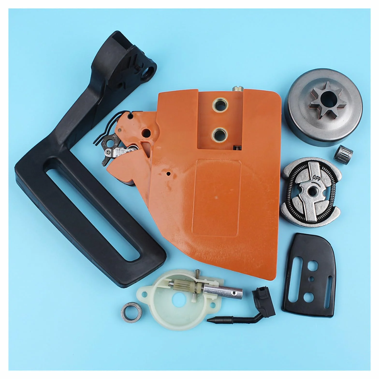 Cubierta de piñón freno cadena, Kit bomba aceite tambor embrague for Husqvarna 136 137 141 142, protector mango motosierra, placa barra engranaje helicoidal