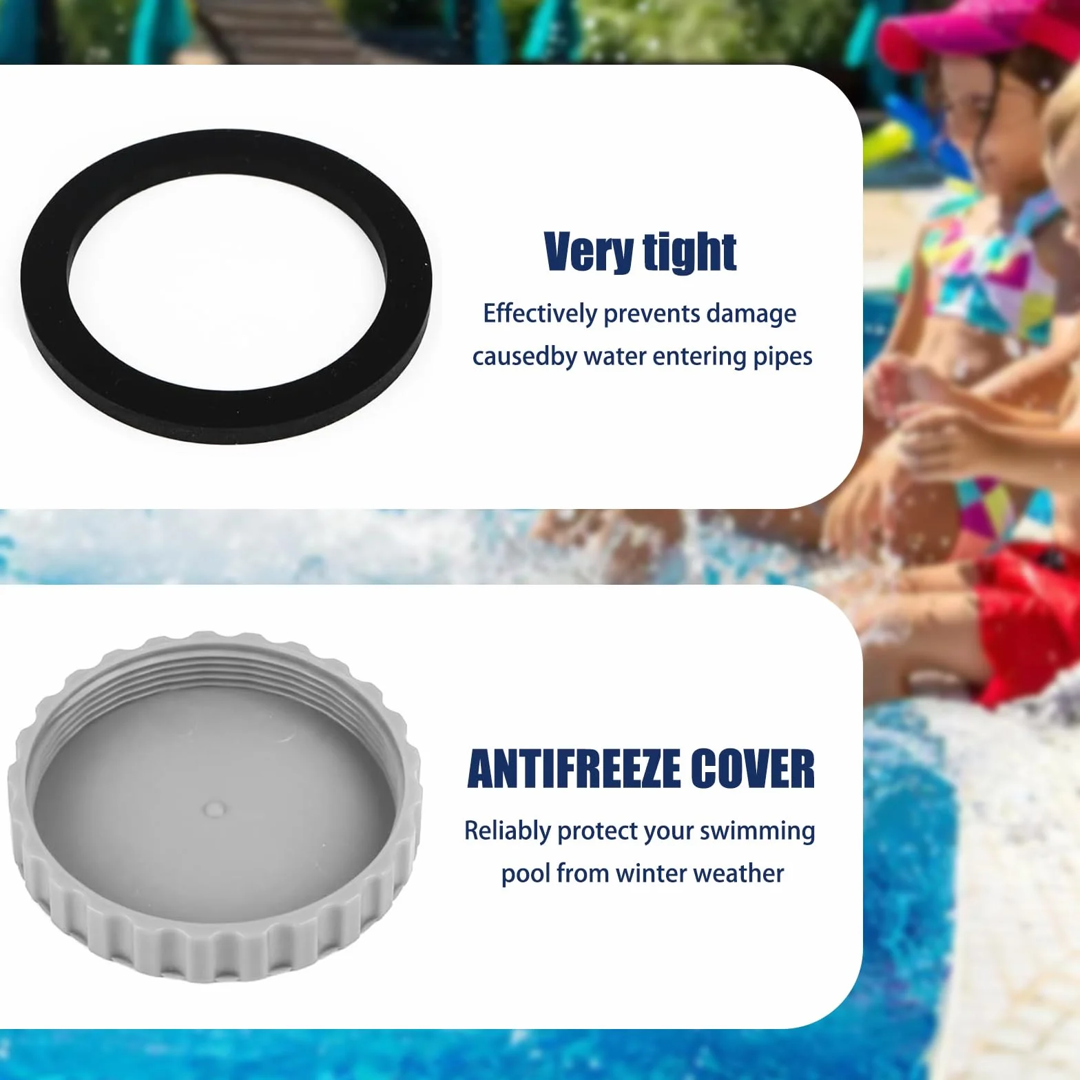 Tapones de Invierno para Piscinas Resistentes a Heladas y Prueba de Fugas, 2 Unidades con Junta, Gris