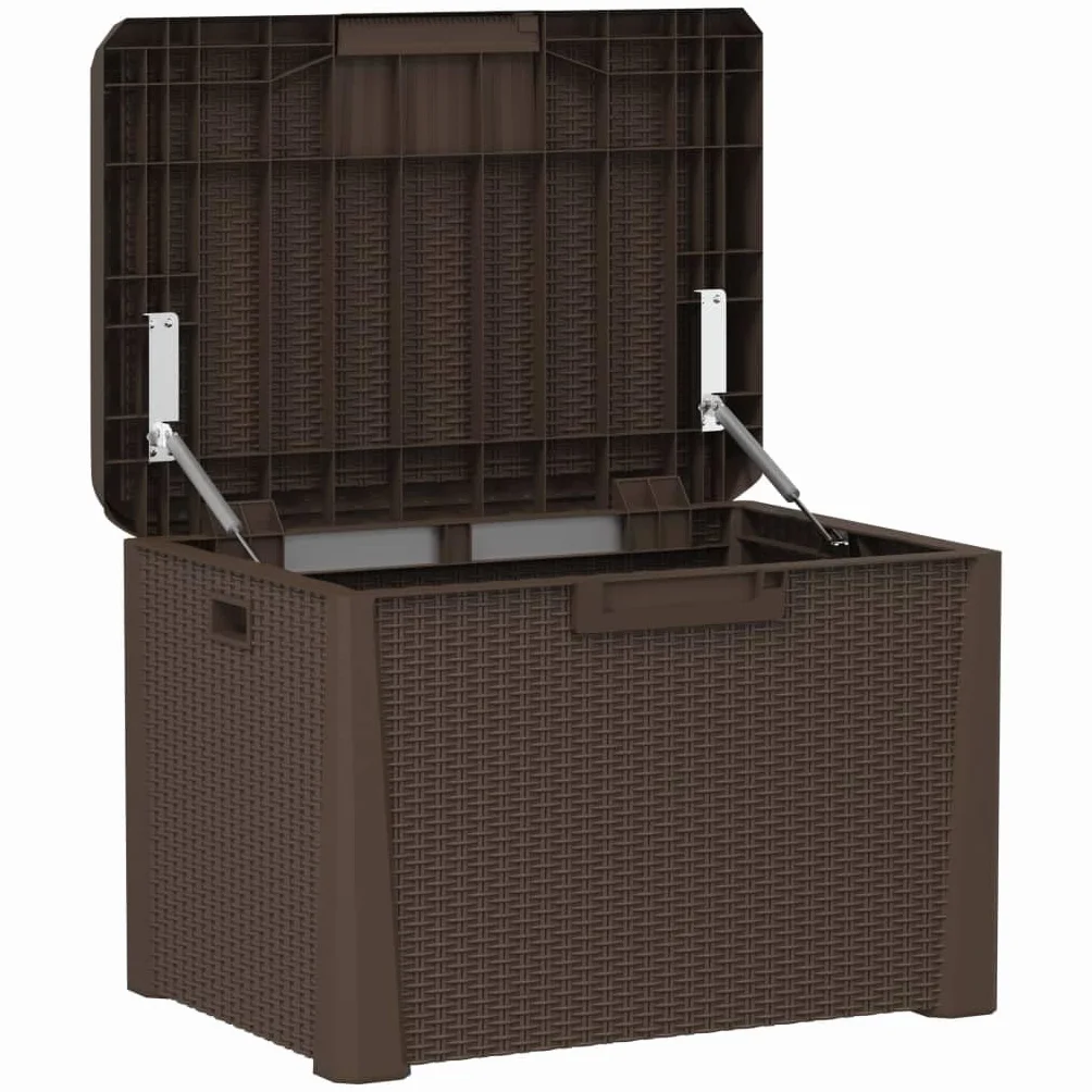 vidaXL Caja Almacenaje Jardín Cojín Asiento Cerradura Exterior Baúl Patio PP Marrón 125 L