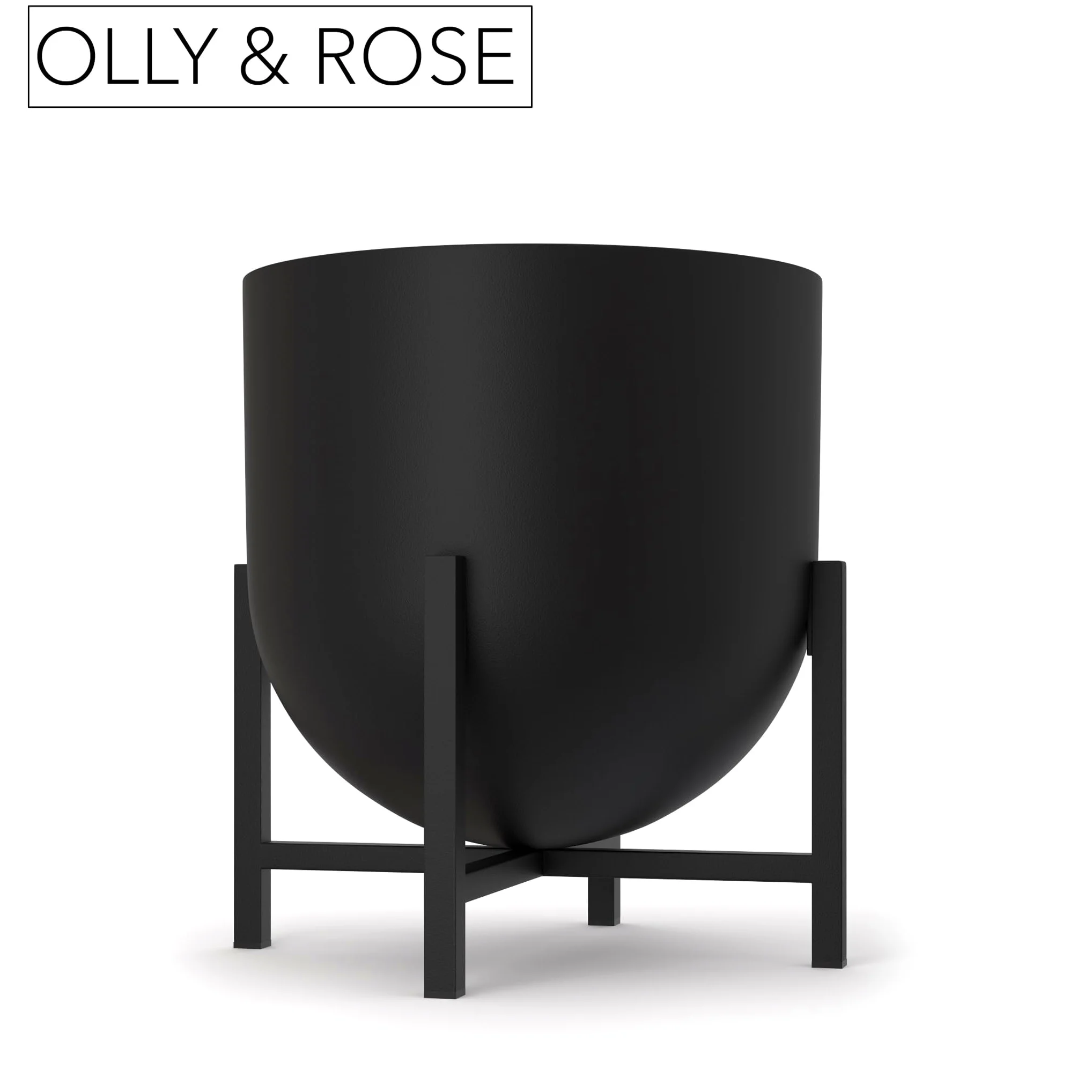 Olly & Rose Maceta con soporte para plantas – Maceteros de metal para interior, maceta grande (negro, 22 cm)