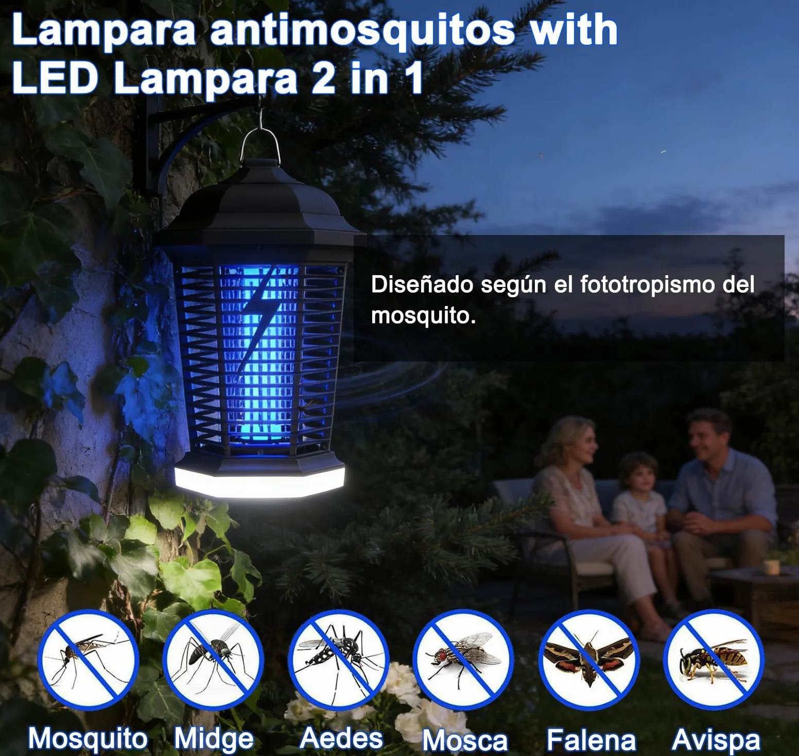 Lámpara antimosquitos LED 4000V 18W UV Mata Mosquitos eléctrico IPX4