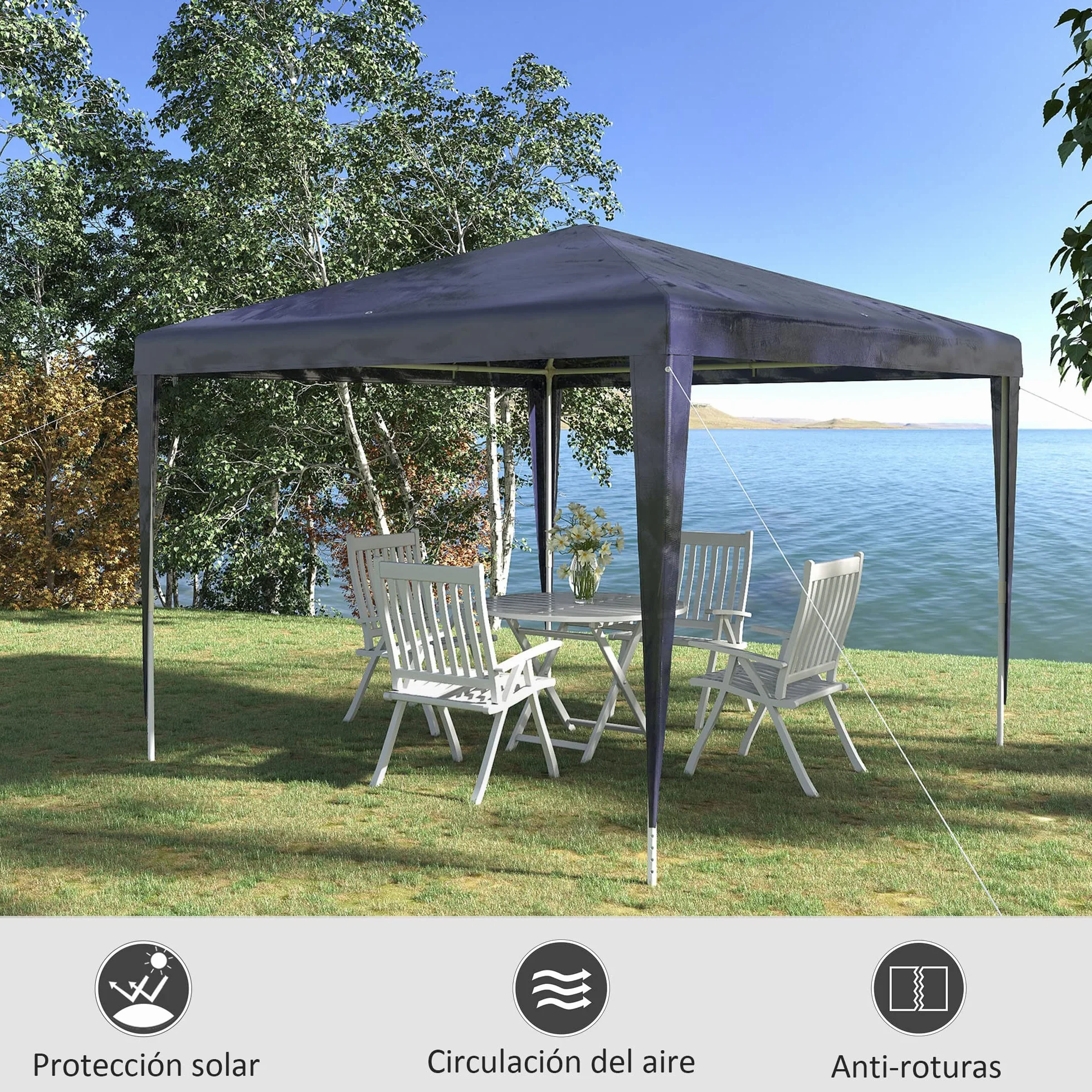 Outsunny Carpa Desmontable 3x3 m Cenador Pabellón de Jardín con 4 Orificios de Drenaje y Marco de Acero Anti-UV Gazebo para Terraza Patio Exterior Camping Azul