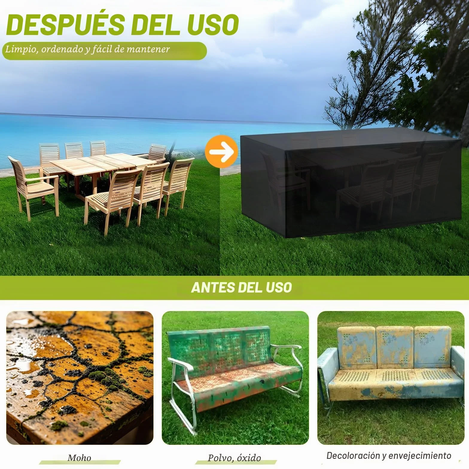 Funda Para Muebles de Jardín, Protectora Anti UV Anti Viento, Cuadrada 213x132x72cm Negro