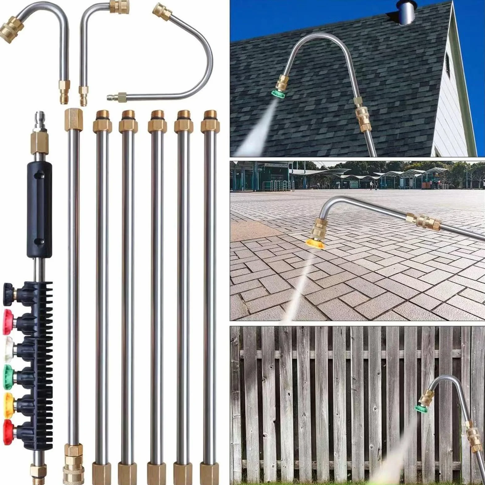 Varilla de a presión Set con lanza telescópica para canalones | Juego de Varilla para Limpiadora a Presión Para Hogar Jardín Patio Trasero Terraza Entrada Valla Patio