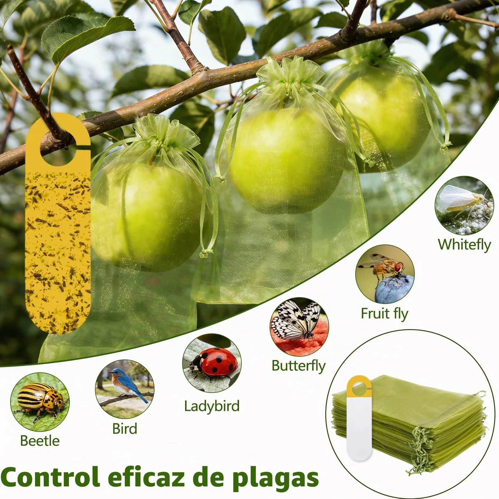 Bolsas Organza Fruta con Cordón 40x30 cm, 60 Piezas Protección Uvas
