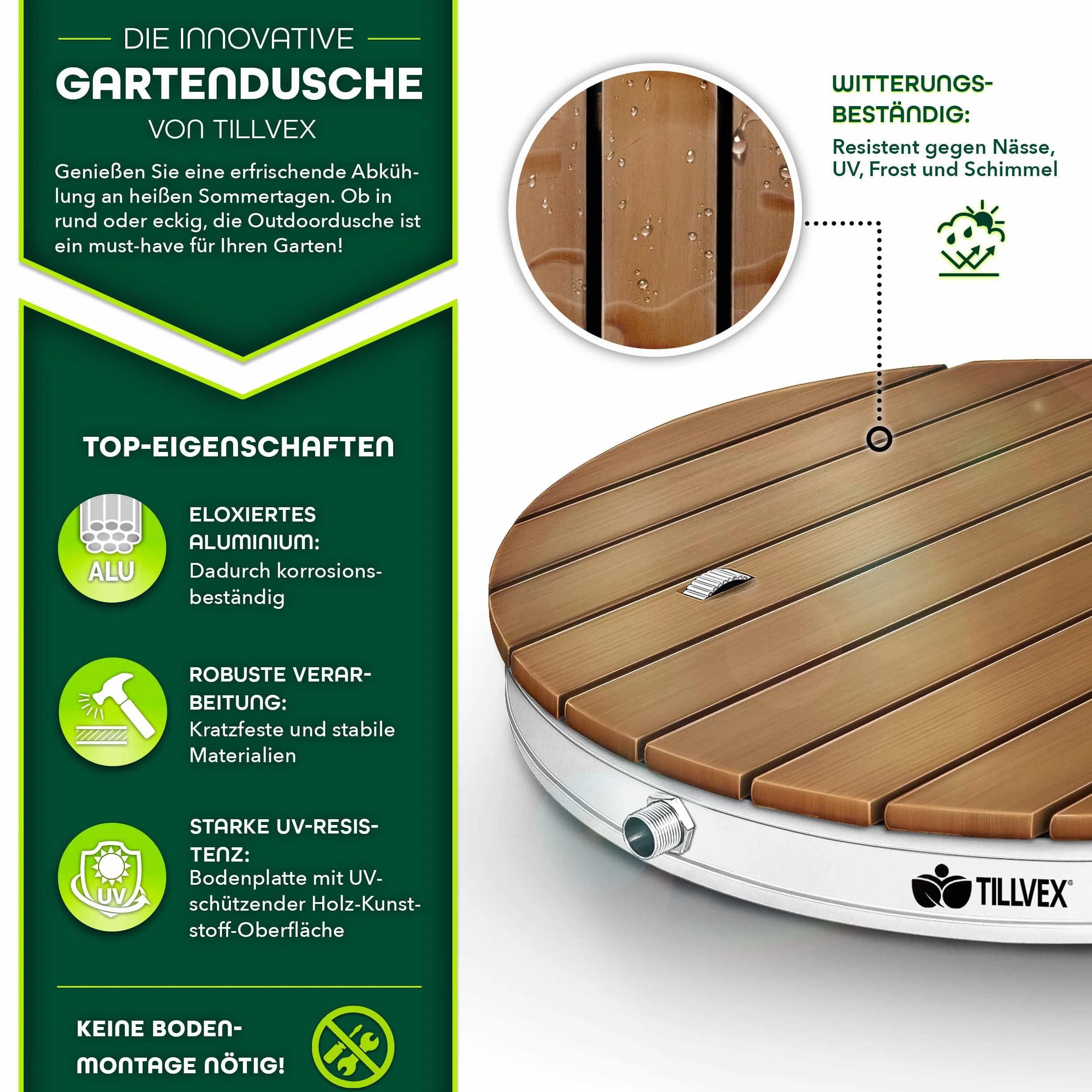 tillvex Ducha de jardín al Aire Libre 4 m Altura Fuente con Rueda Antideslizante Exterior Camping