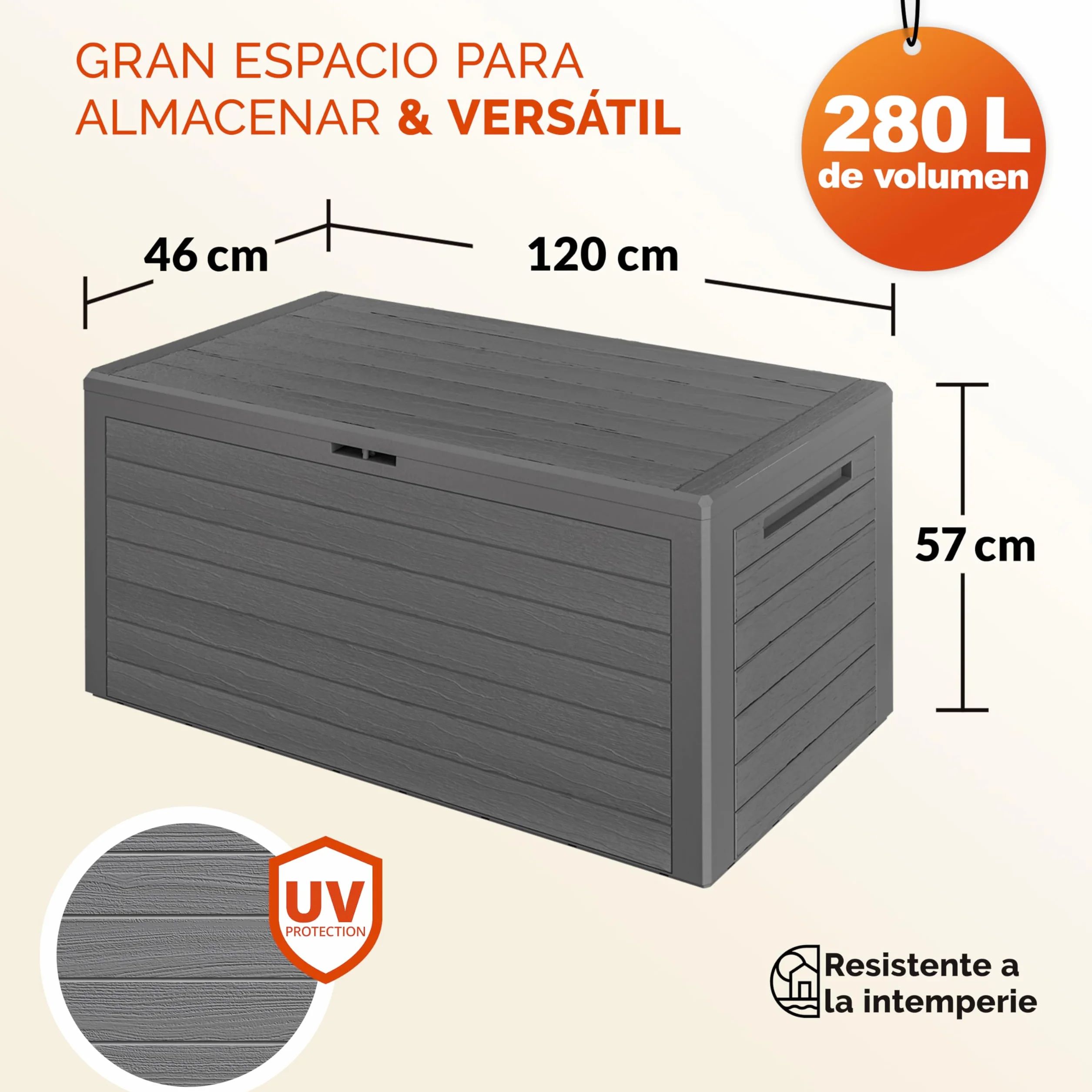 Casaria Baúl de Almacenamiento Exterior 280L 116x43x55cm Gris