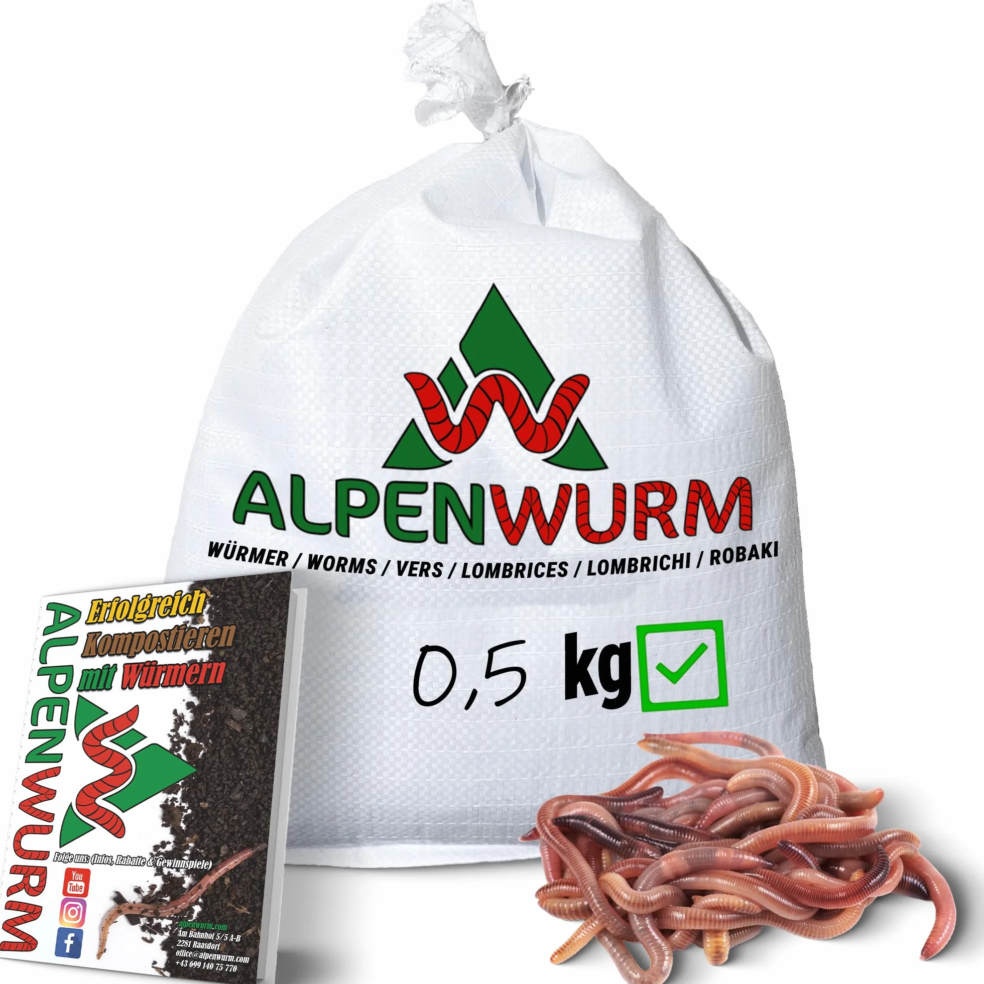 Eisenia Mix 0,5 kg gusanos de compostaje (500 unidades) lombrices vivas para compost jardín