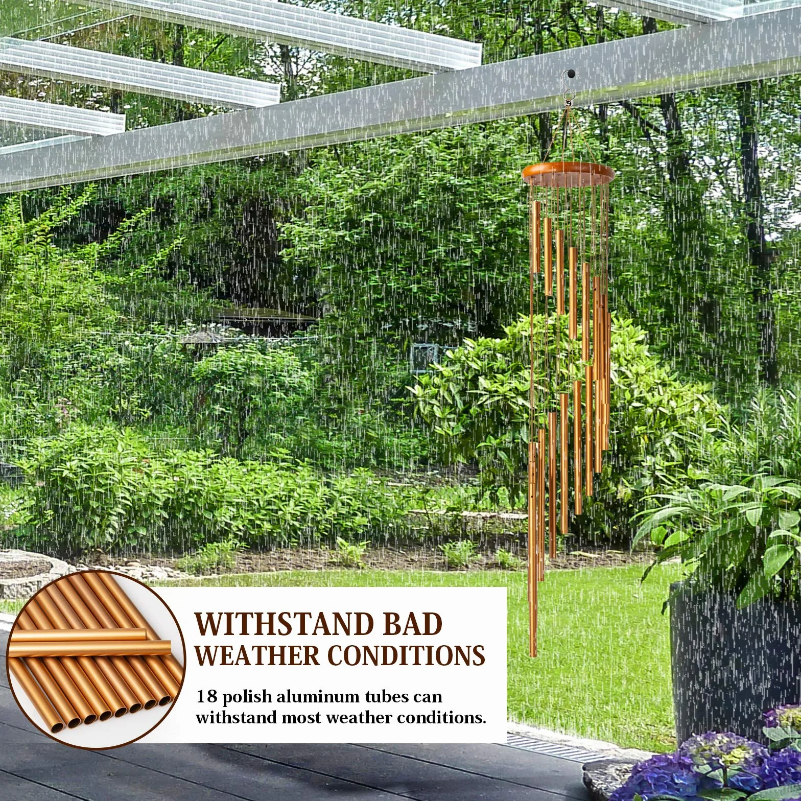 Carillón de Viento 90cm 18 Tubos Aleación de Aluminio 36" Exterior para Jardín