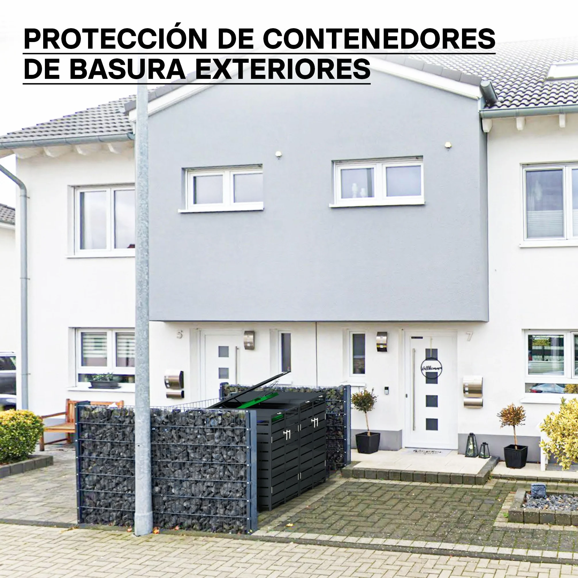 Wiltec Cobertizo para 2 contenedores de Basura Antracita Exterior Almacenamiento Tapa abatible