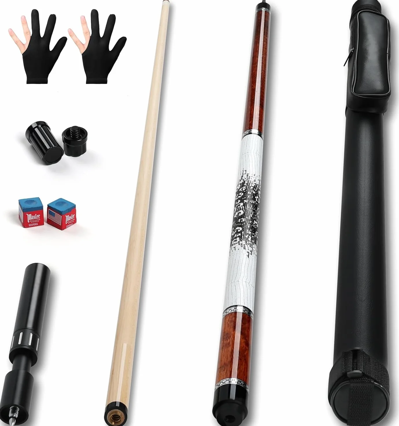AKLOT Palos de Billar Profesional Taco Extensión Telescópica Madera de Arce Canadiense 147cm 58 Pulgadas 538-590g 19-21 onzas Estuche
