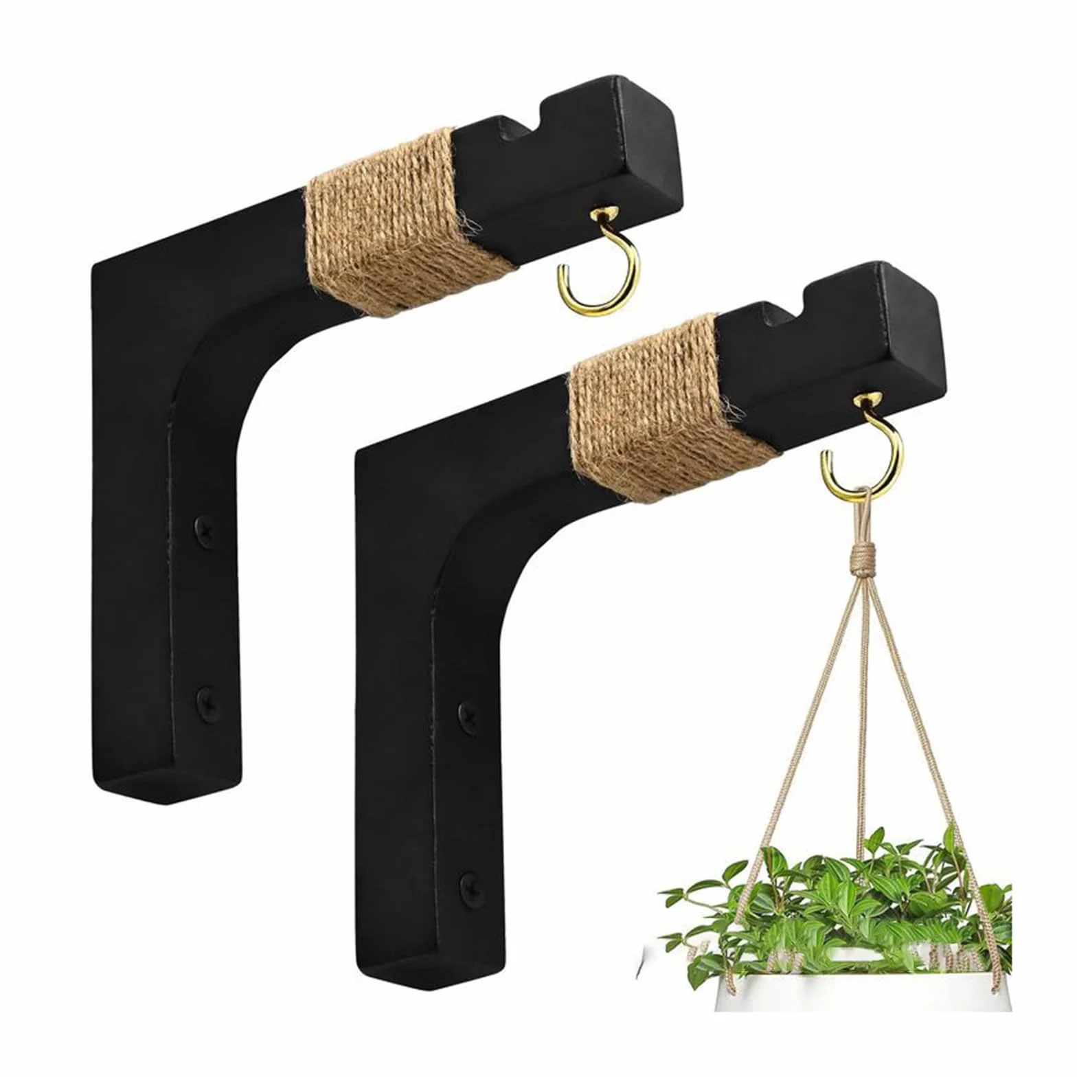 Ganchos Colgantes de Madera para Plantas, Decorativos de Pared, Soportes para Macetas, Campanillas de Viento, Comederos para Pájaros (Negro)