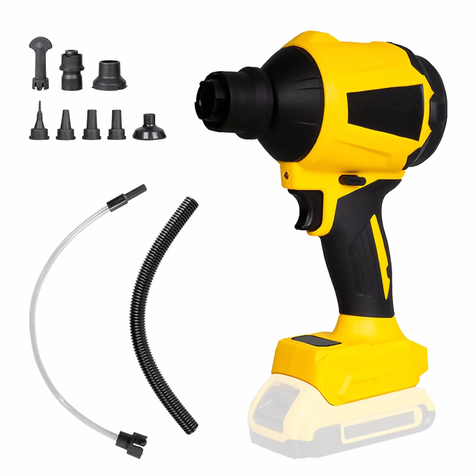Soplador de batería compatible con Dewalt 18 V/20 V, 1000 W, 0-40000 RPM, inalámbrico, soplador de aire, portátil, para limpieza de PC, teclado y coche (sin batería) (amarillo)