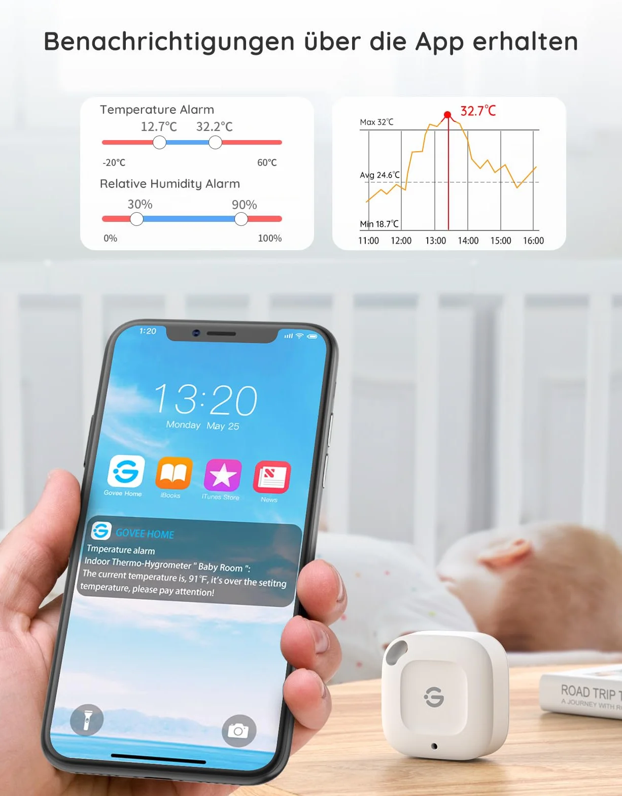 GoveeLife Termómetro higrómetro interior 2 paquetes, medidor inteligente de temperatura y humedad con alarma y almacenamiento de datos