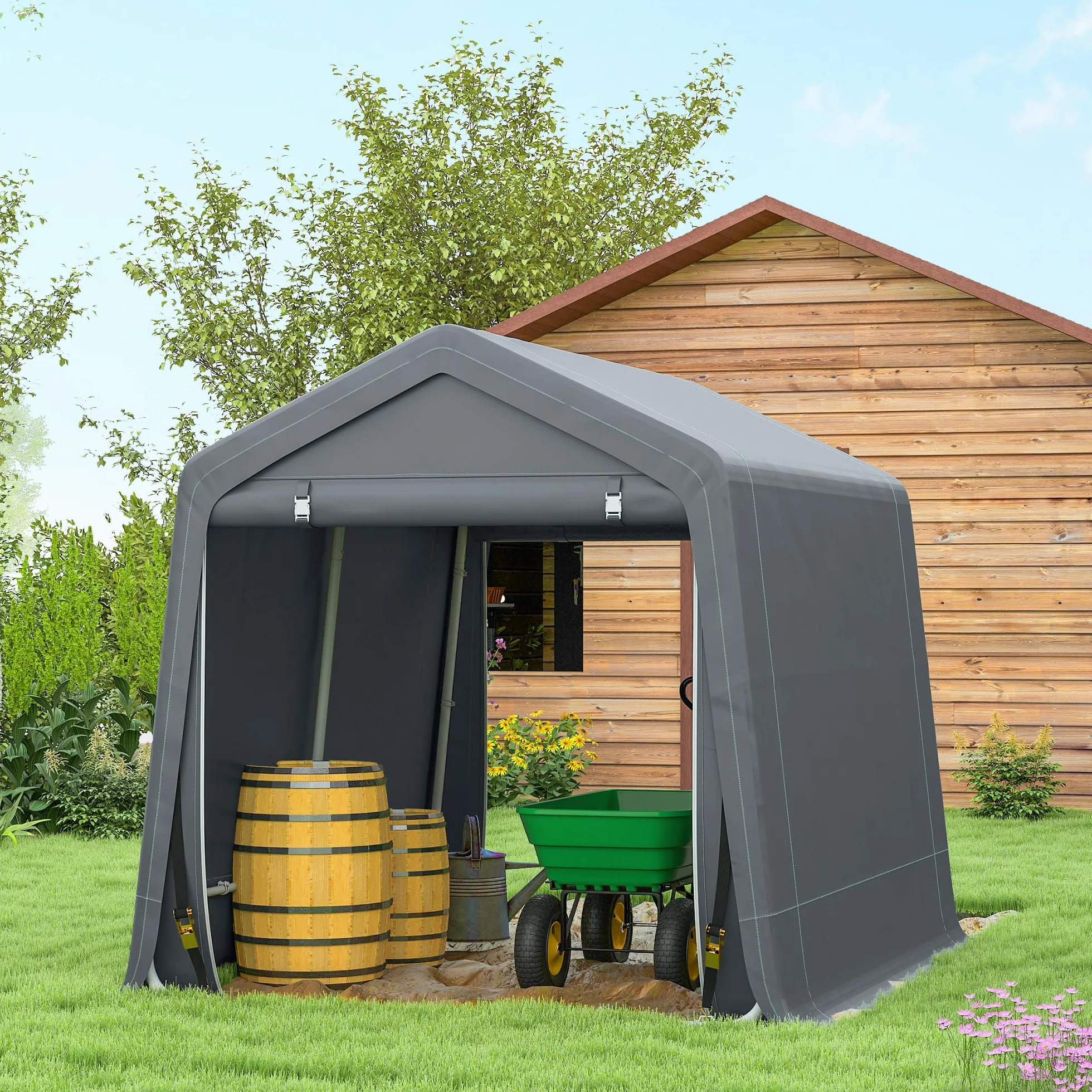 Outsunny Carpa de Jardín 2,4x2x2 m Cobertizo Exterior Impermeable Anti-UV Garaje Portátil Gris