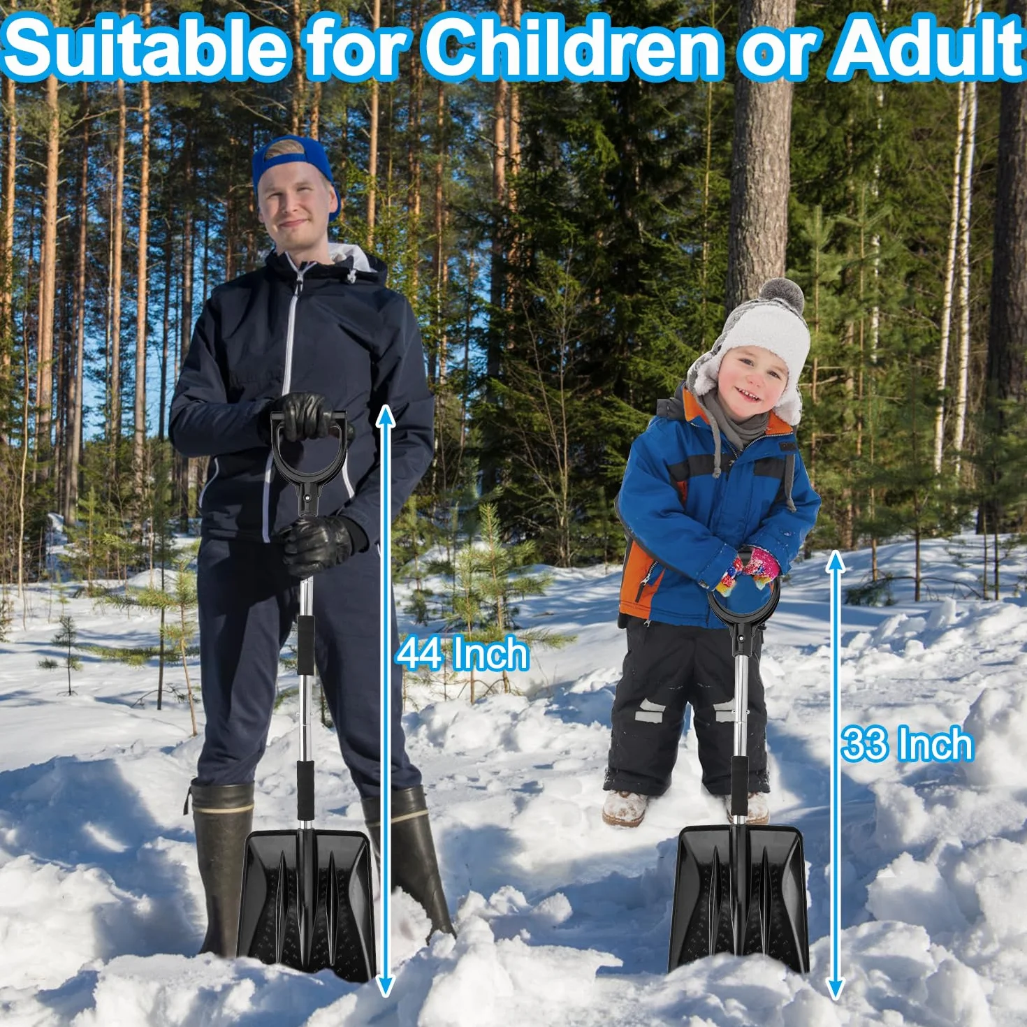LESOLEIL 3 en 1 Pala de Nieve Plegable con Raspador de Hielo y Cepillo de Nieve, Mango de Acero Inoxidable, Negro
