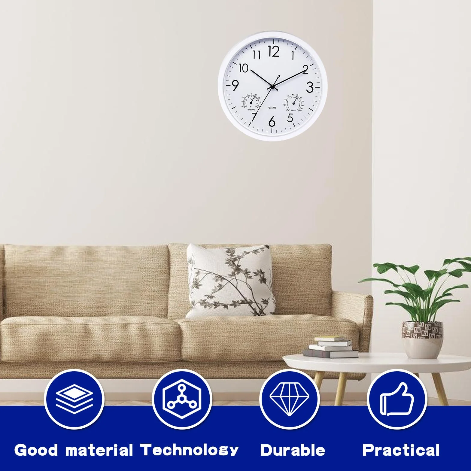 Reloj de jardín resistente a la intemperie con termómetro e higrómetro para exterior e interior