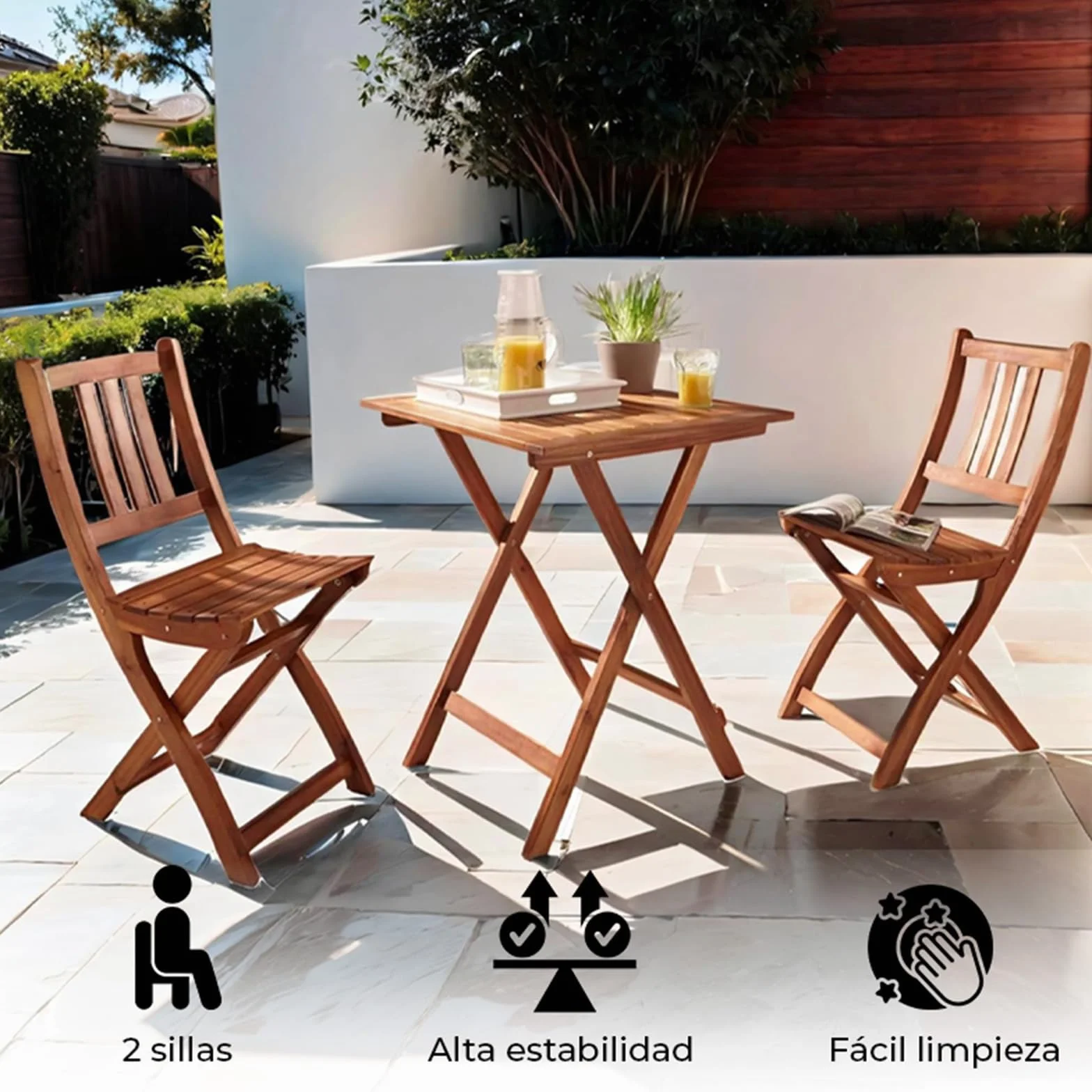 Set de bistró 3 Piezas Madera de Acacia marrón Mesa 60x60x72 cm 2 sillas Plegables Exterior
