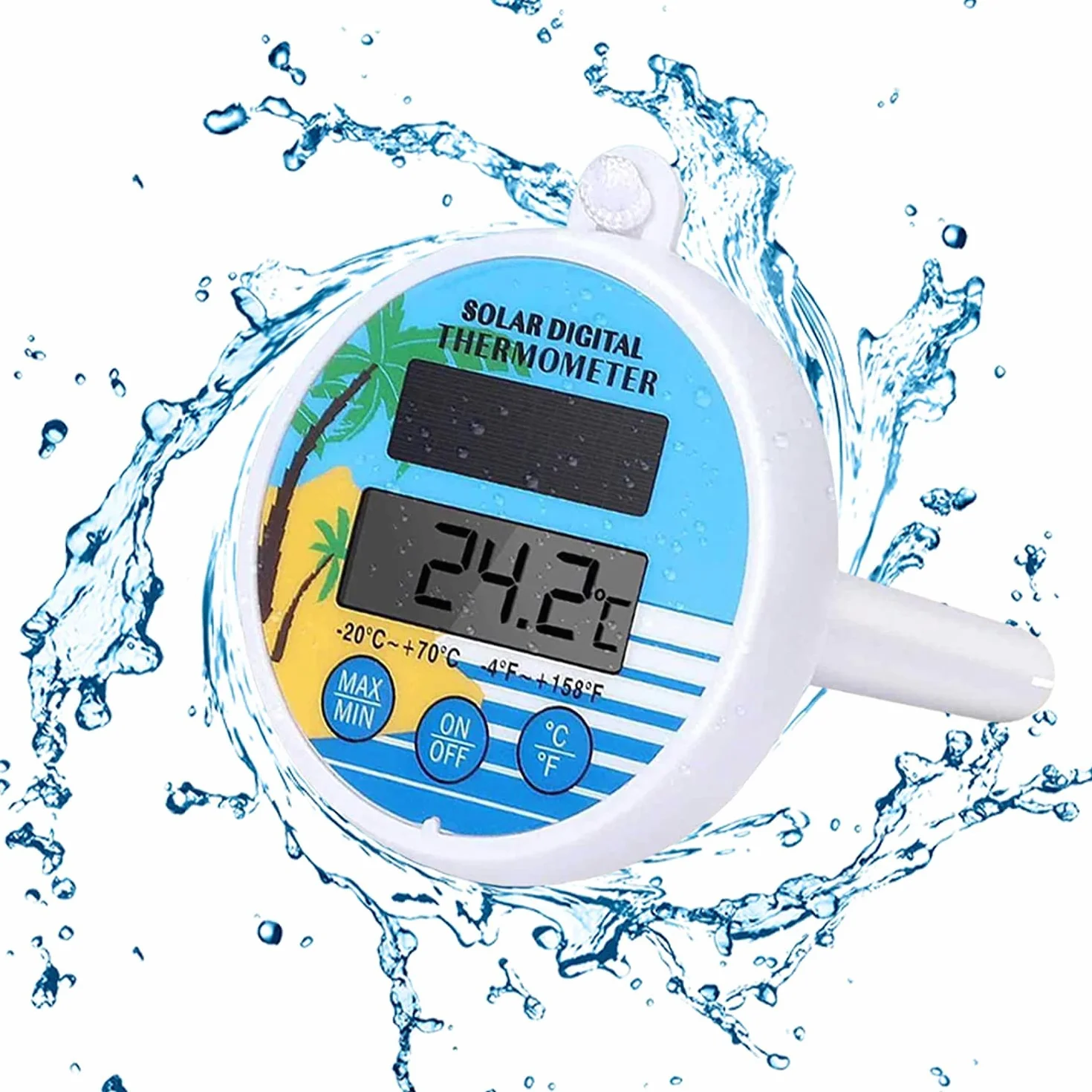 Termómetro Piscina Flotante con Cuerda Pantalla LCD IP68 Impermeable para Piscina Spa Estanque