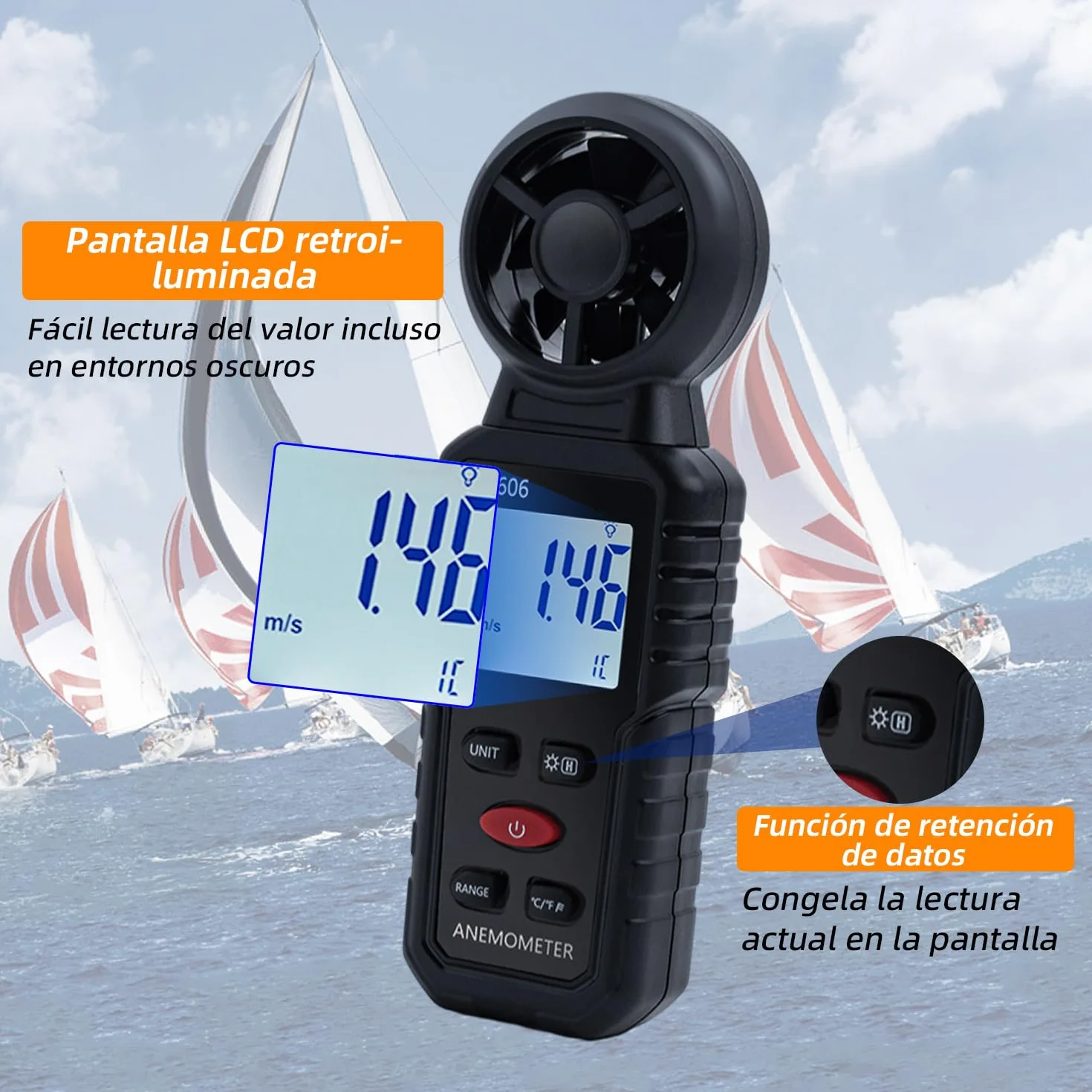 Mcbazel Anemómetro Portátil Digital 3 en 1 Mide Temperatura Velocidad Flujo Viento