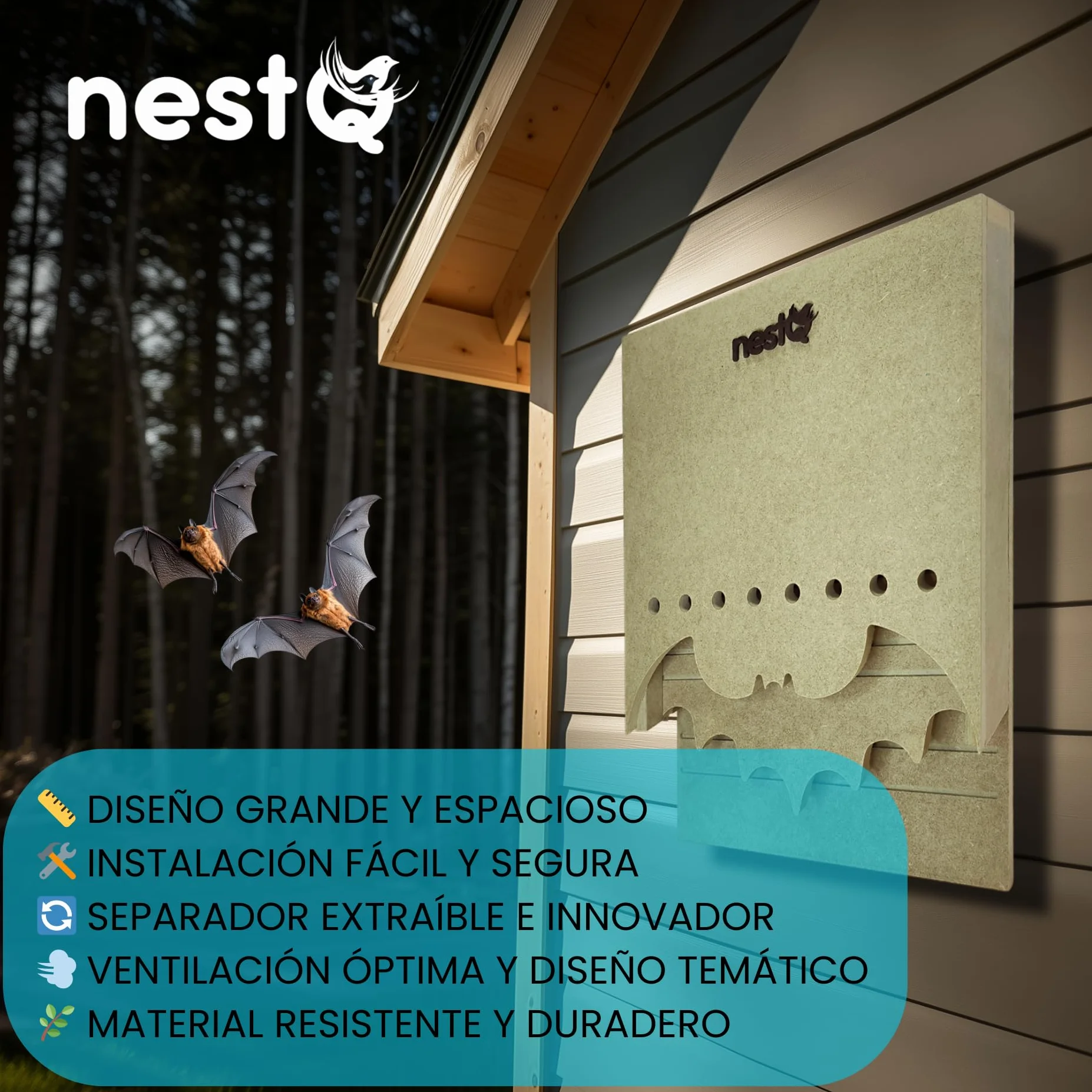 Pack De 2 Nidos para Murciélagos Exterior - Doble Cámara con Separador Extraíble - Murciélagos Europeos - Diseño En Forma De Murciélago - Ventilación Mejorada Y Ranuras Antideslizantes