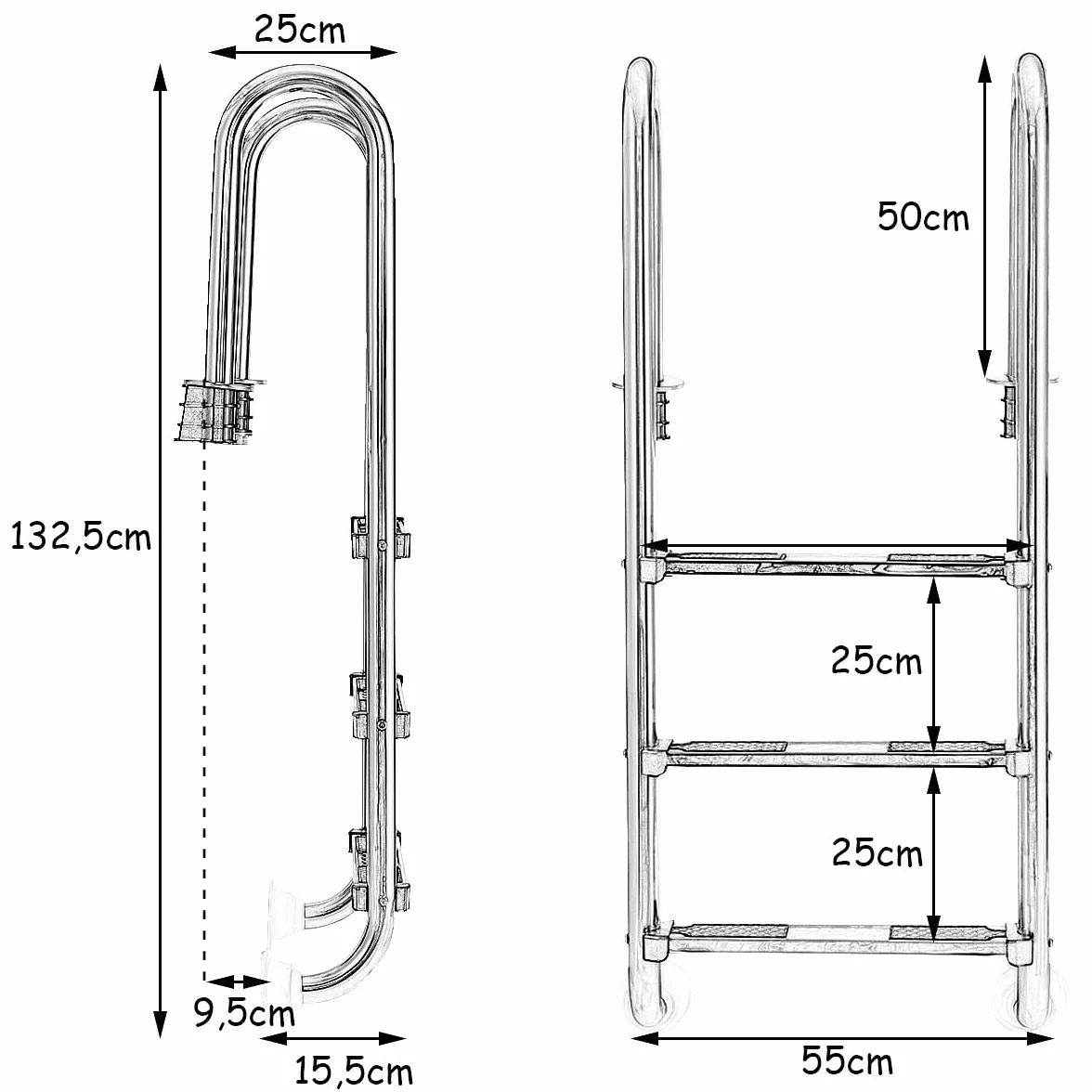 GOPLUS Escalera de Piscina Acero Inoxidable 3 Peldaños Antideslizante 150 kg 135x50x26 cm