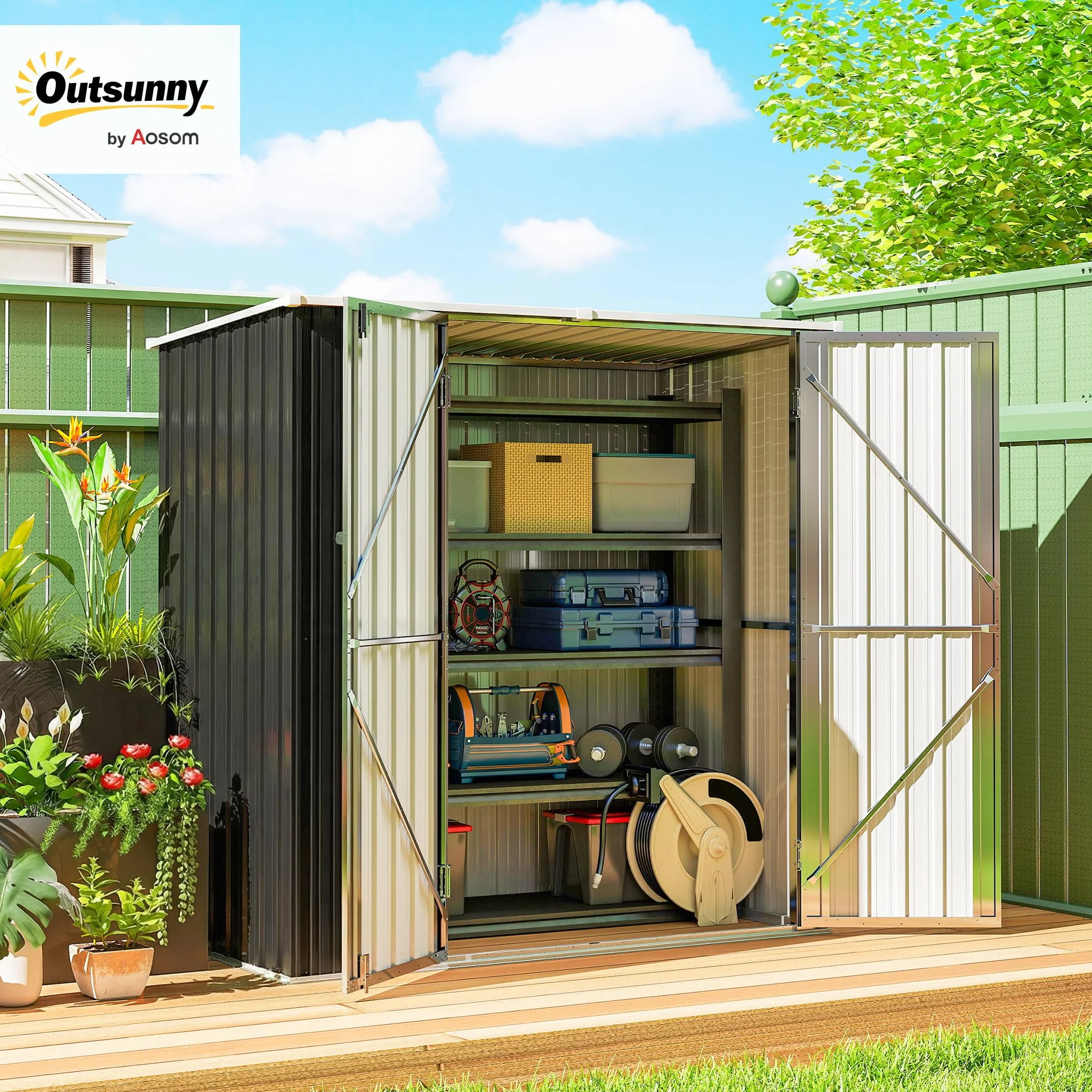 Outsunny Caseta de Jardín Exterior 1,37 m² 163x89x163 cm Cobertizo Metálico con Techo Inclinado Gris Oscuro