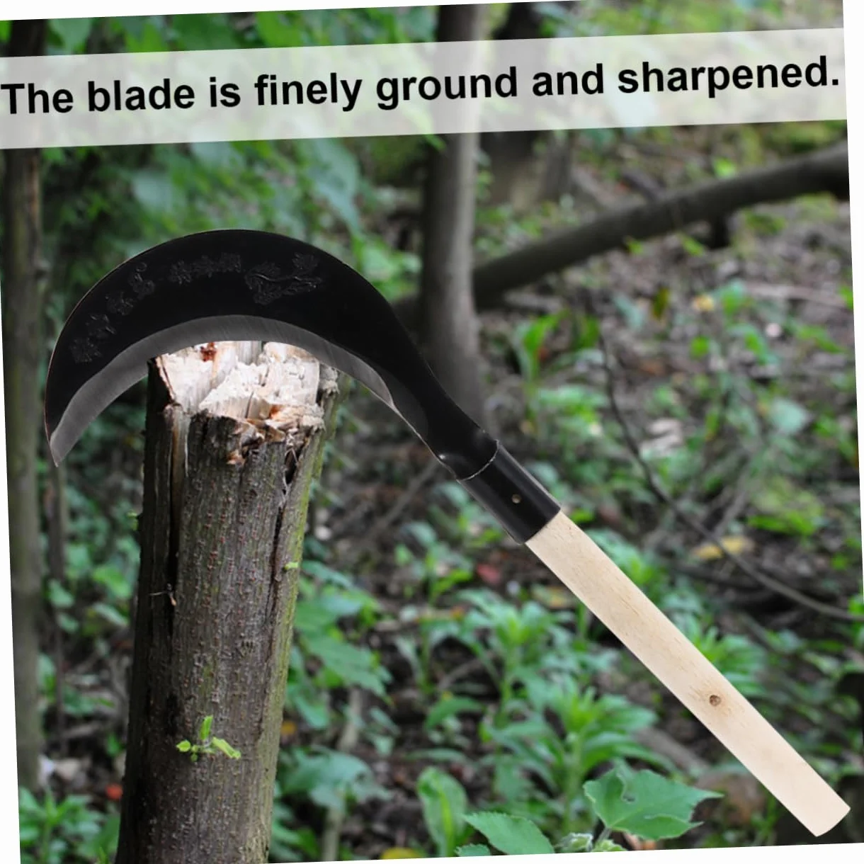 Hemobllo Guadaña De Mano De Acero Al Manganeso Para Deshierbe Jardinería Mango Largo, Cuchillo Jardín Afilado y Resistente Para Césped y Maleza, Herramienta Manual Práctica Para Cultivo