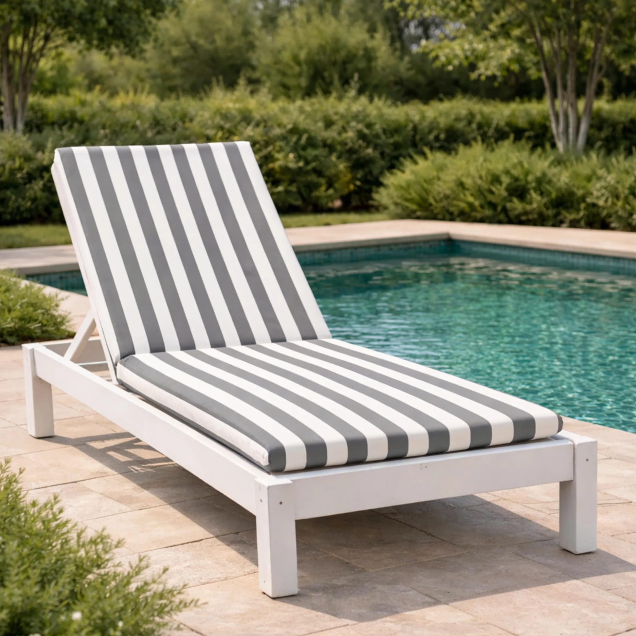 Cojín de Tela para Tumbona 190x60 cm 100% Algodón Blanco y Gris