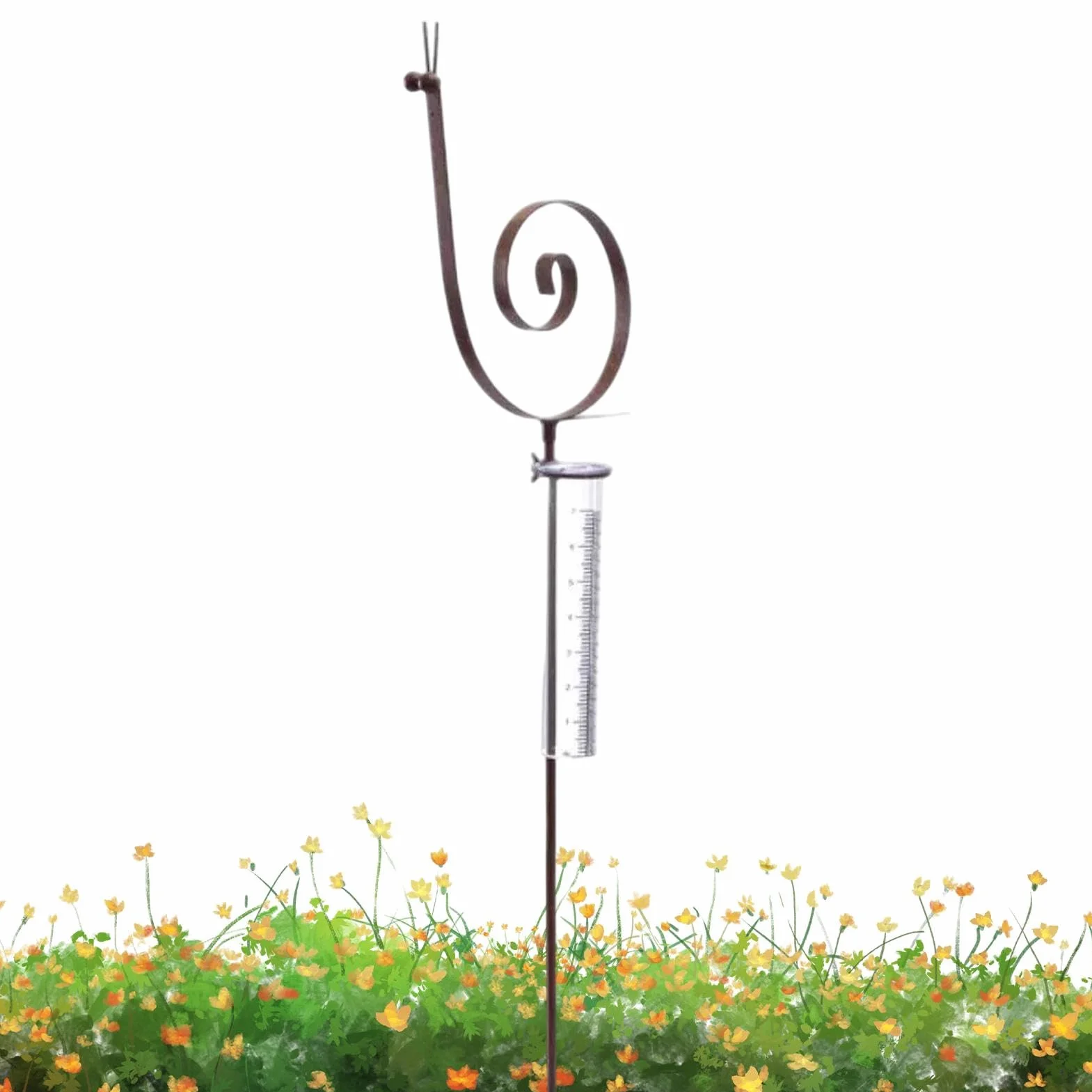 Decorative Rain Gauge Snail Shape Stake Rustproof Garden Rain Meter
