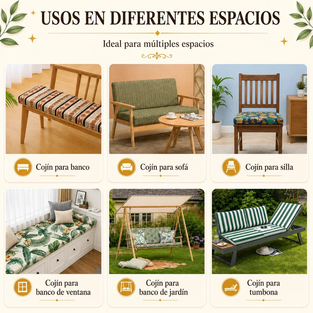 Cojines a Medida para Bancos de Madera, Palets y Sillas de Comedor | Funda Desmontable | Base Antideslizante | Grosor 4CM