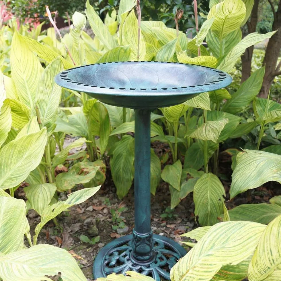 VIVOHOME Baño para Pájaros de Poliresina con Fuente Solar 2 en 1 Antiguo para Jardín