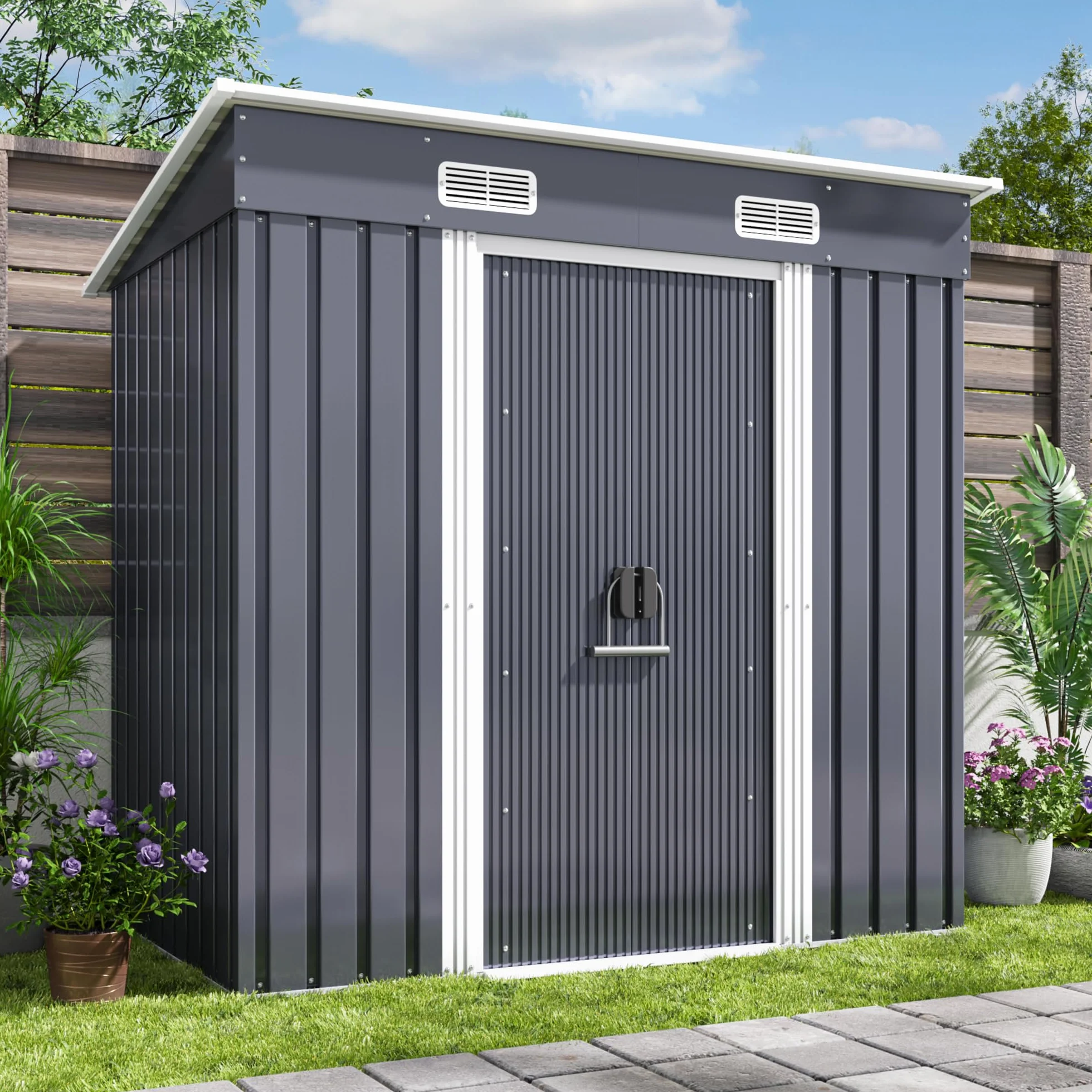 Xbro Caseta Jardín Exterior Metálico 183x109x182 cm con Ventilación Gris
