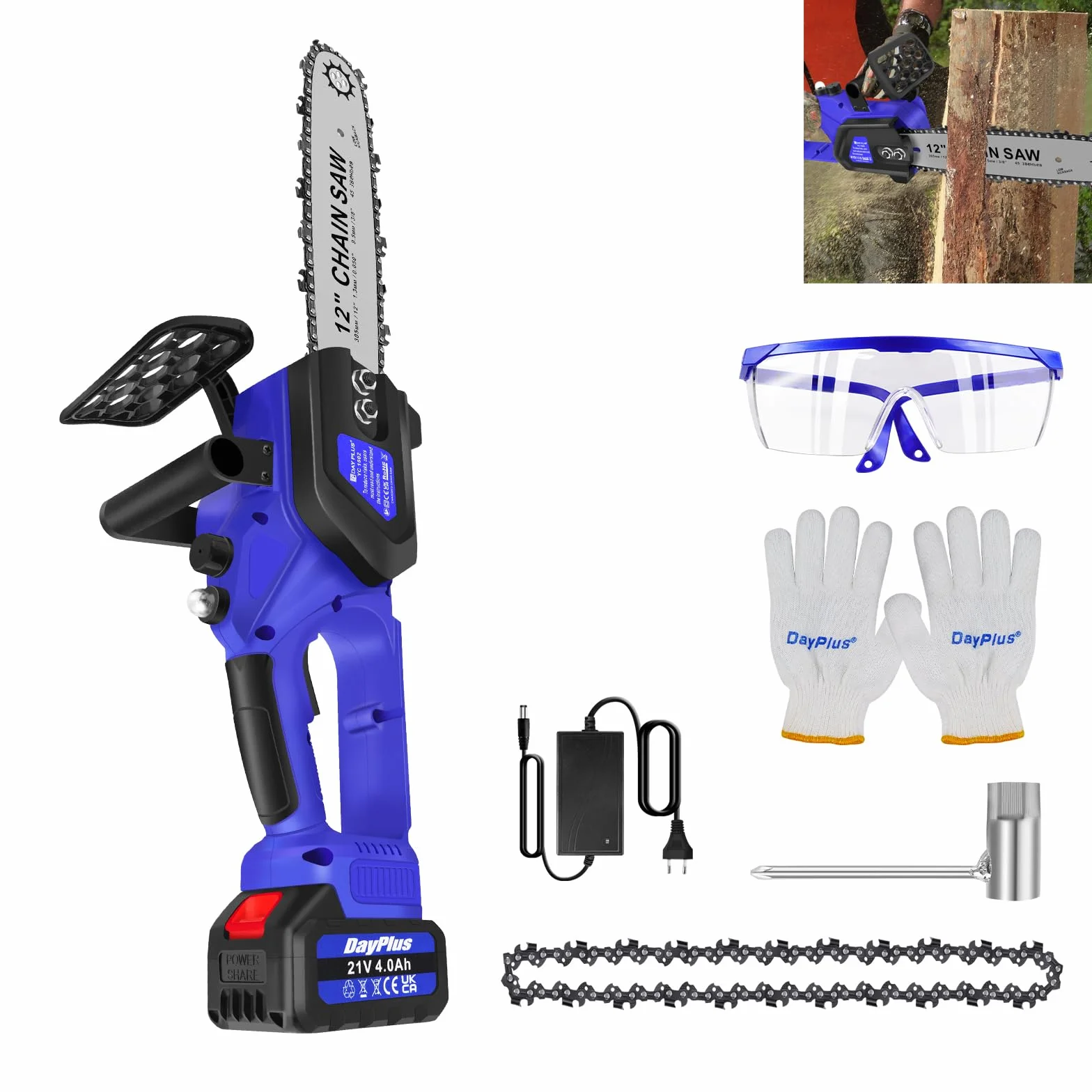 Motosierra eléctrica de 12 pulgadas sin escobillas, motosierra inalámbrica con sistema de lubricación y bloqueo de seguridad, motosierra de batería para corte de madera y tamaño de ramas