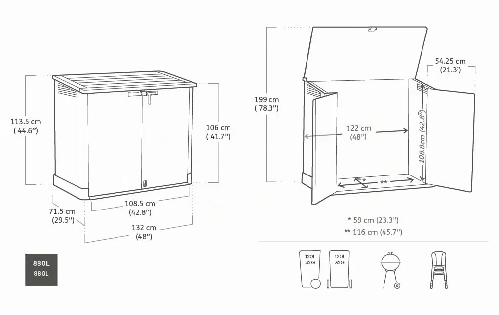 Keter Sio Nova Cobertizo de jardín Exterior 880L Gris 132x71,5x113,5 cm