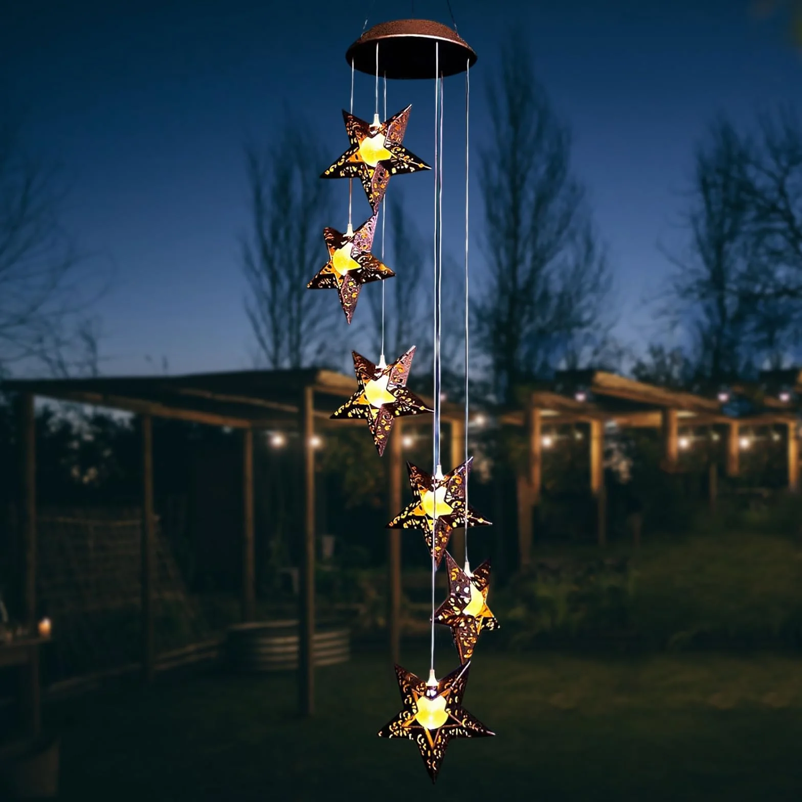 ZVO Campanas de Viento Solares con Estrella, Luces LED Cálido Impermeable para Jardín