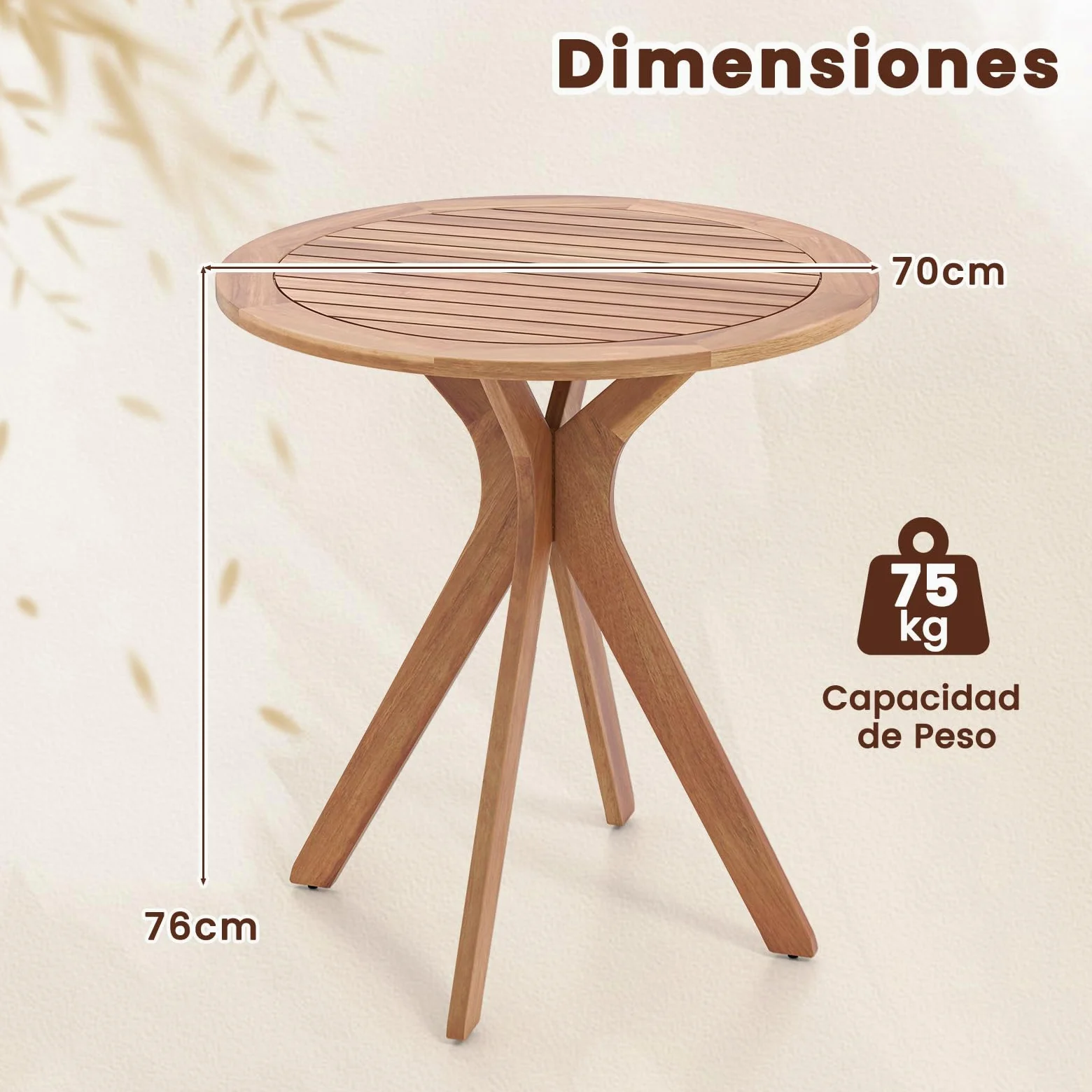 COSTWAY Mesa Auxiliar de Madera para Patio, Mesa de Jardín Redonda de 70 cm con Base de X, Mesa Auxiliar de Café para Jardín, Patio, Sala de Estar