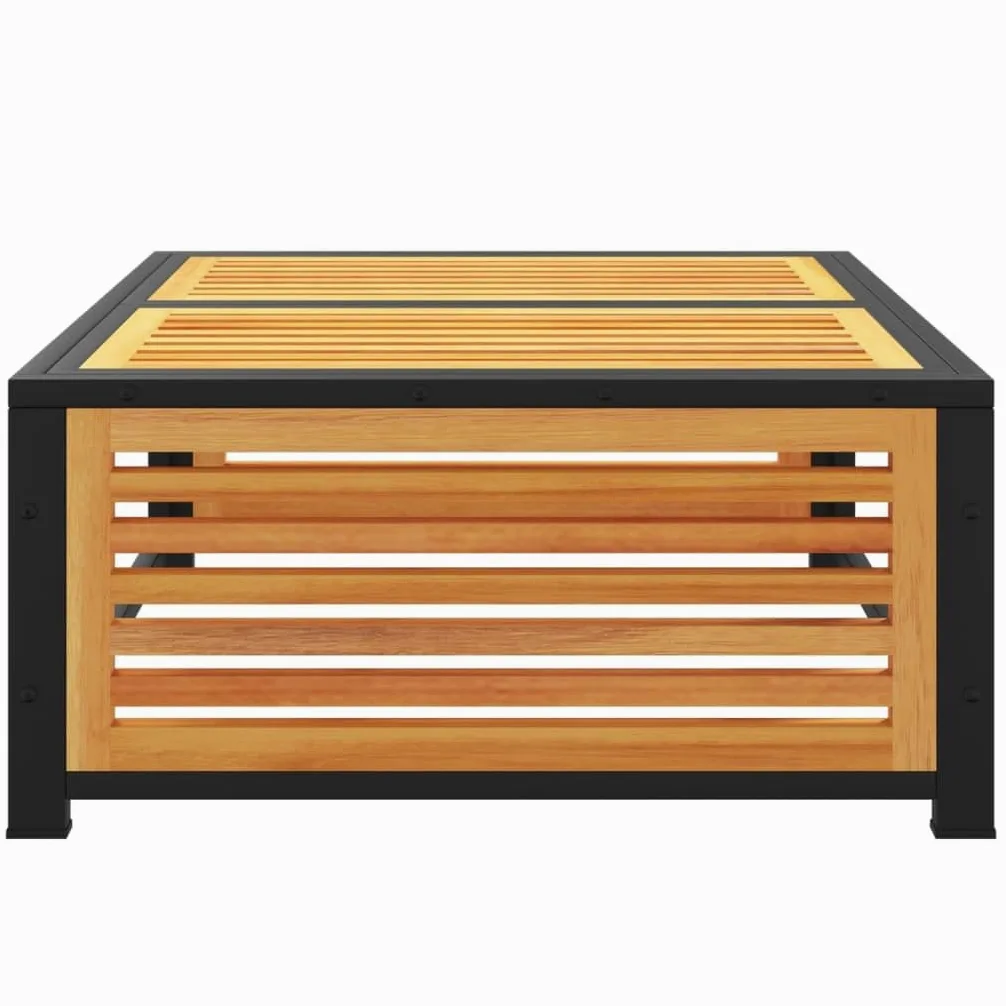 Mesa de jardín de madera maciza de acacia, 68 x 68 x 30 cm, con marco de acero pulverizado, resistente a la intemperie y estable, ideal para relajarse y sentarse en el exterior