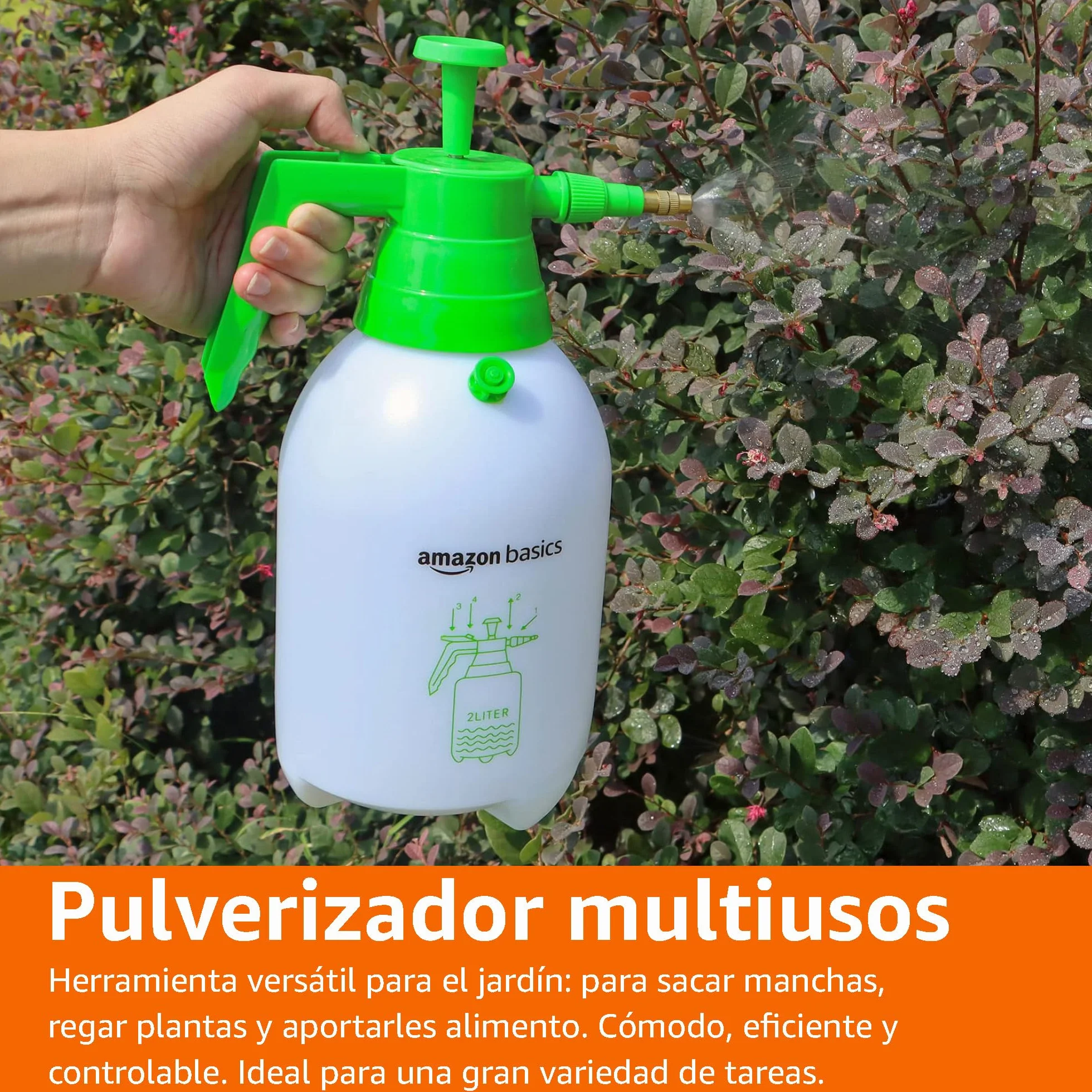 Amazon Basics Pulverizador a presión 2 l con mecanismo de gatillo con bloqueo