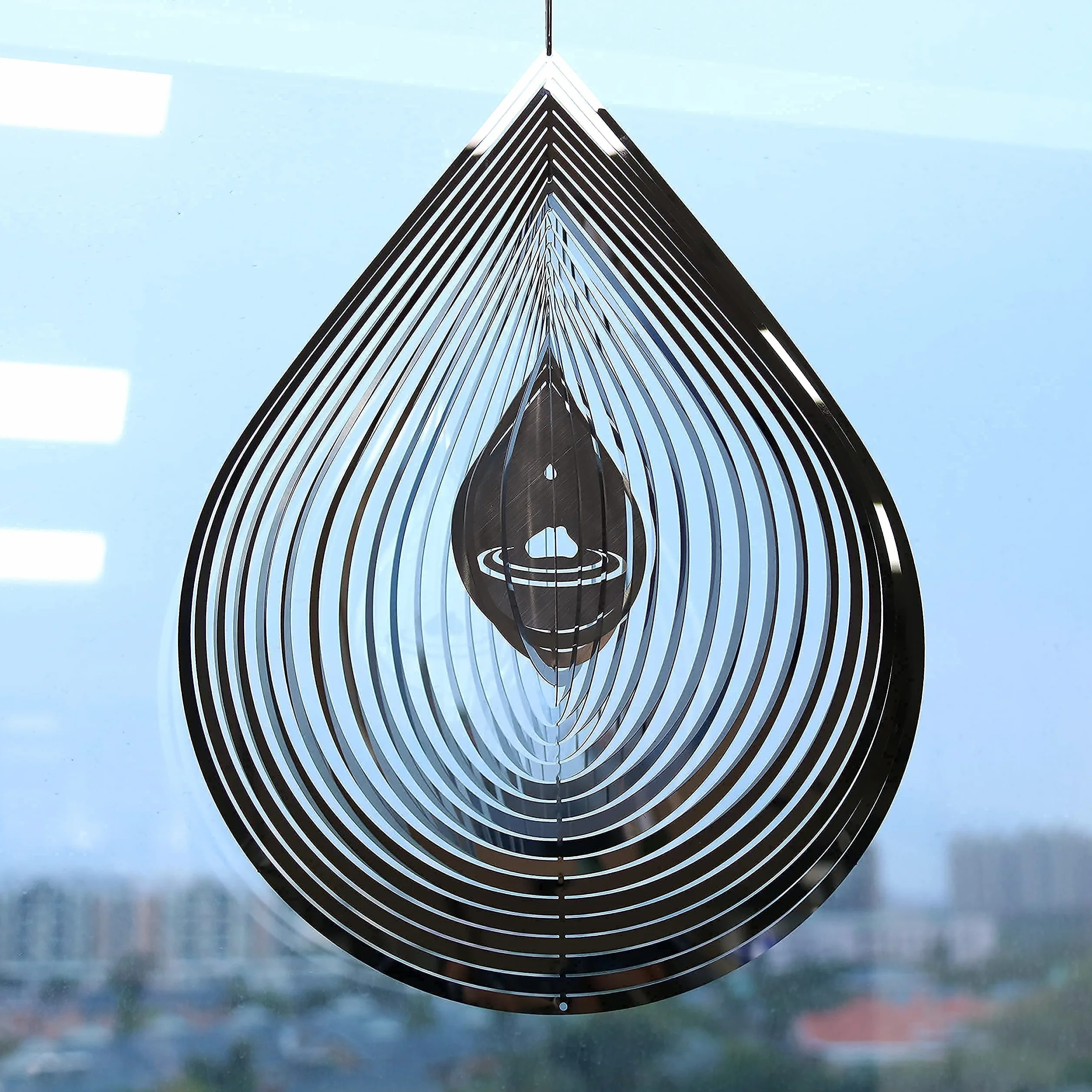 3D Stainless Steel Wind Spinner 12inch Water Droplets Sculptures for Indoor Outdoor Garden Decoration
