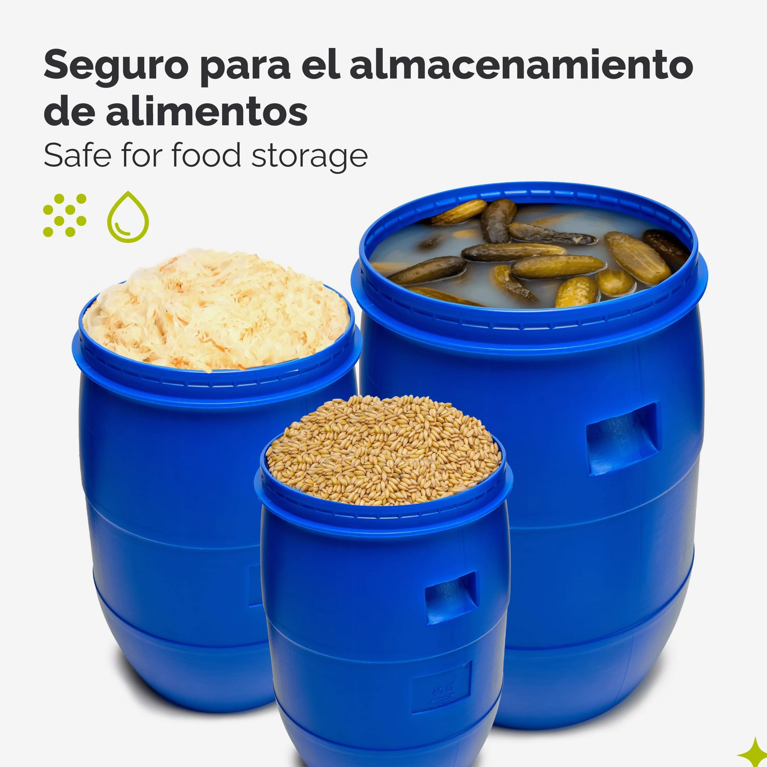 Garronda Set de 2 Piezas Barril Alimentario 60 L HDPE sin BPA Depósito Agua Boca Ancha GD-0122