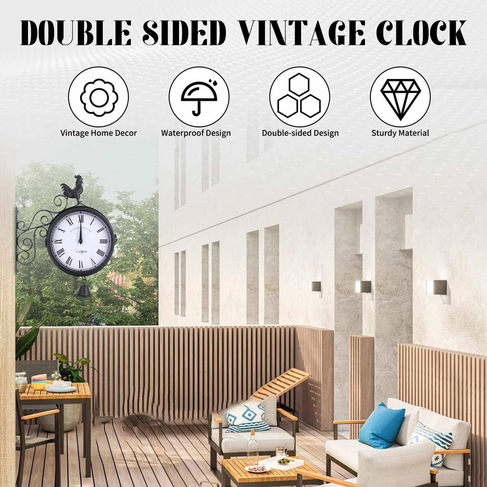 Reloj de jardín retro 20 cm resistente al agua doble cara exterior