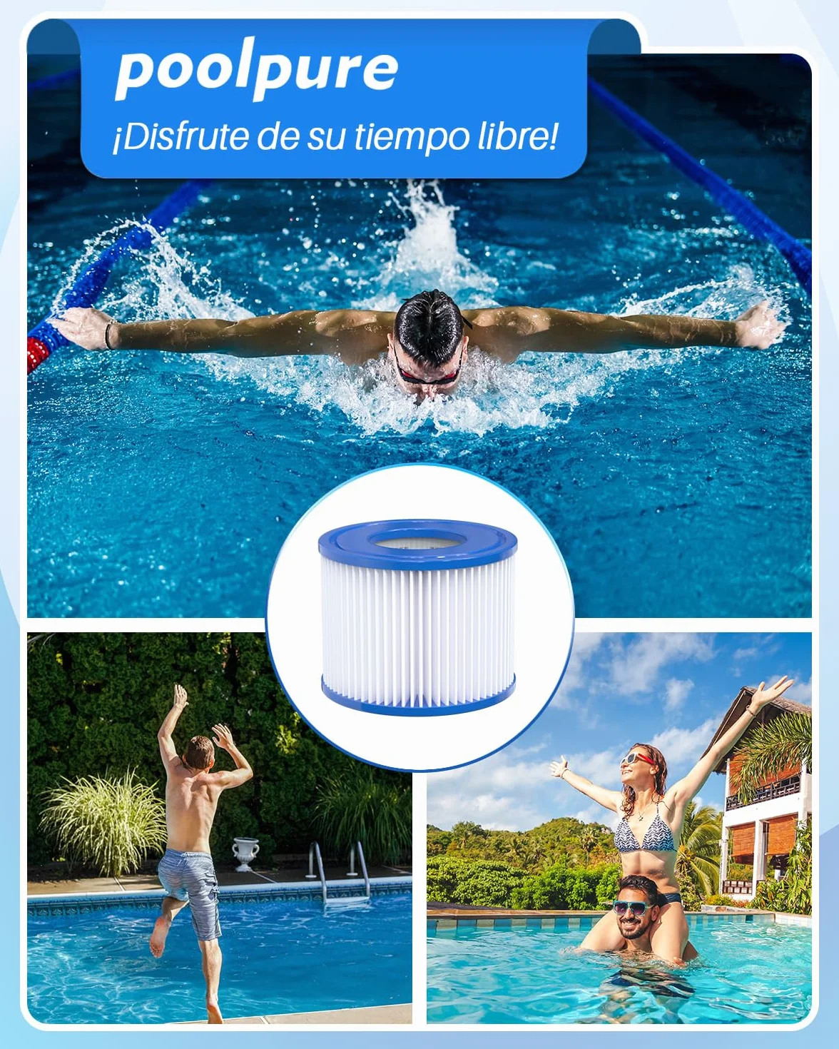 POOLPURE Filtro Tipo Vi Cartucho Piscina Lote de 6 Coleman SaluSpa 90352E